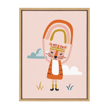 Sylvie Wild Workout Graphic Rainbow Tiger Blush Framed Canvas by Heather Dutton