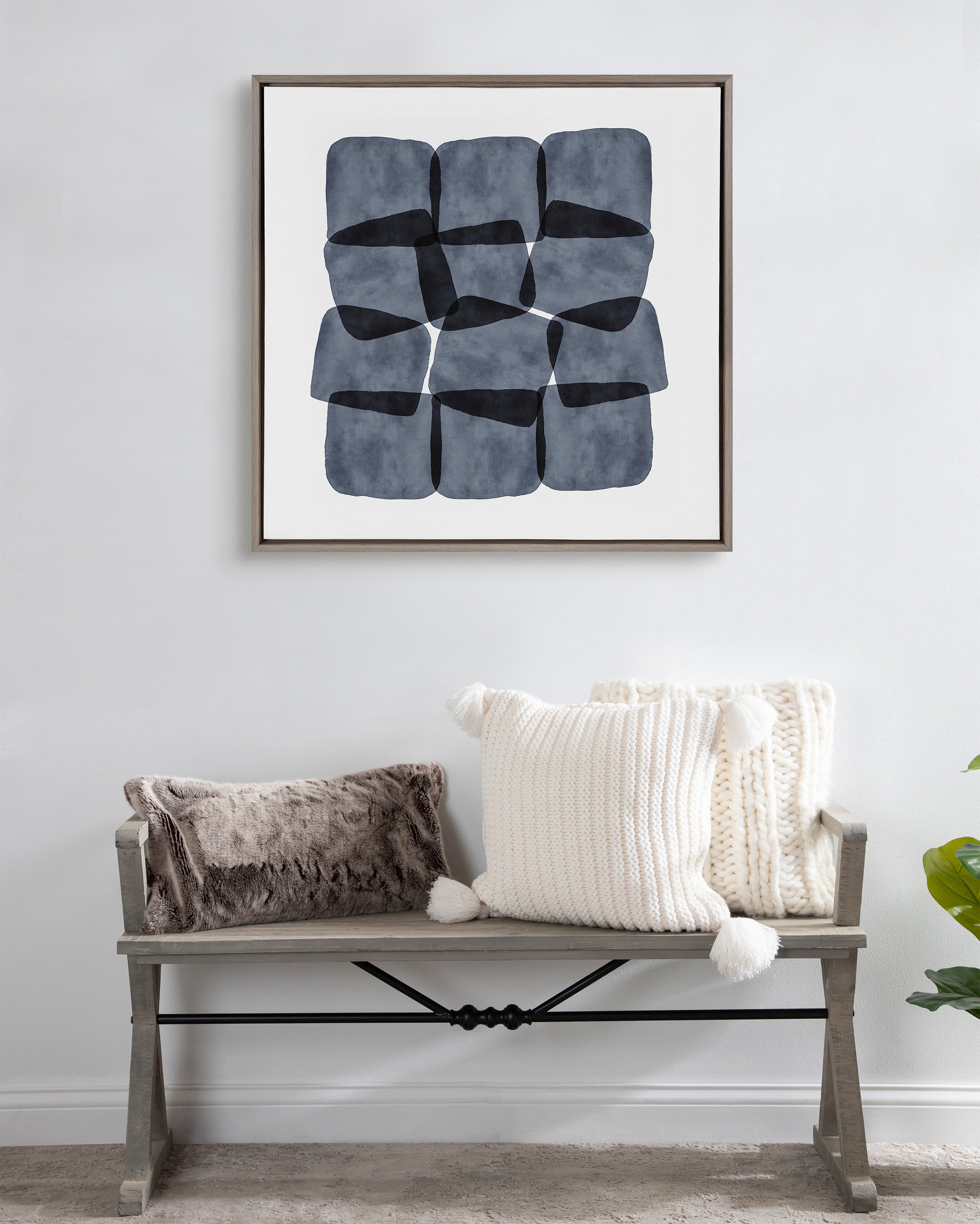 Sylvie Navy Block Abstract Framed Canvas by Amy Lighthall