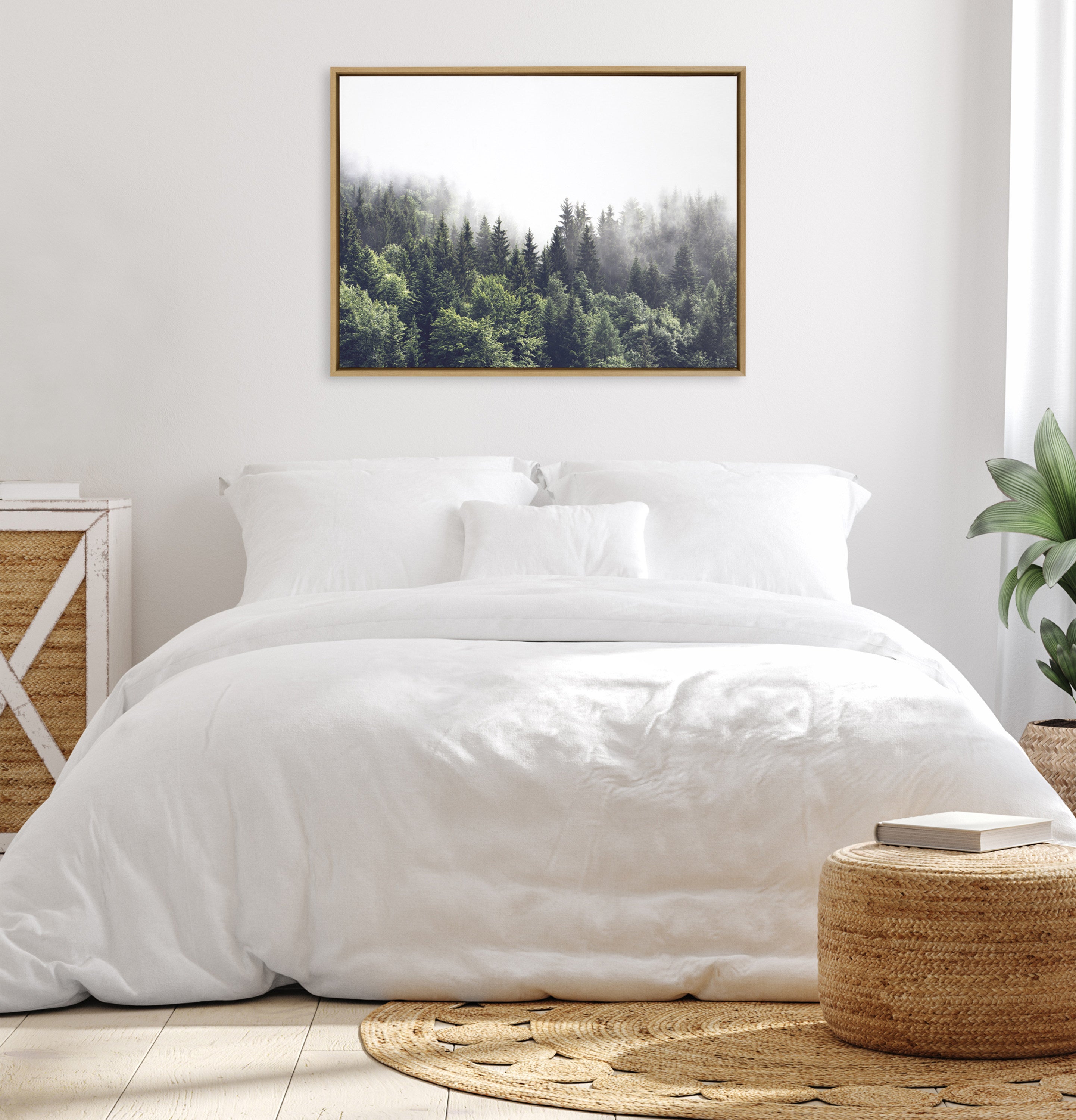 Sylvie Lush Green Forest On A Foggy Day Framed Canvas by The Creative Bunch Studio