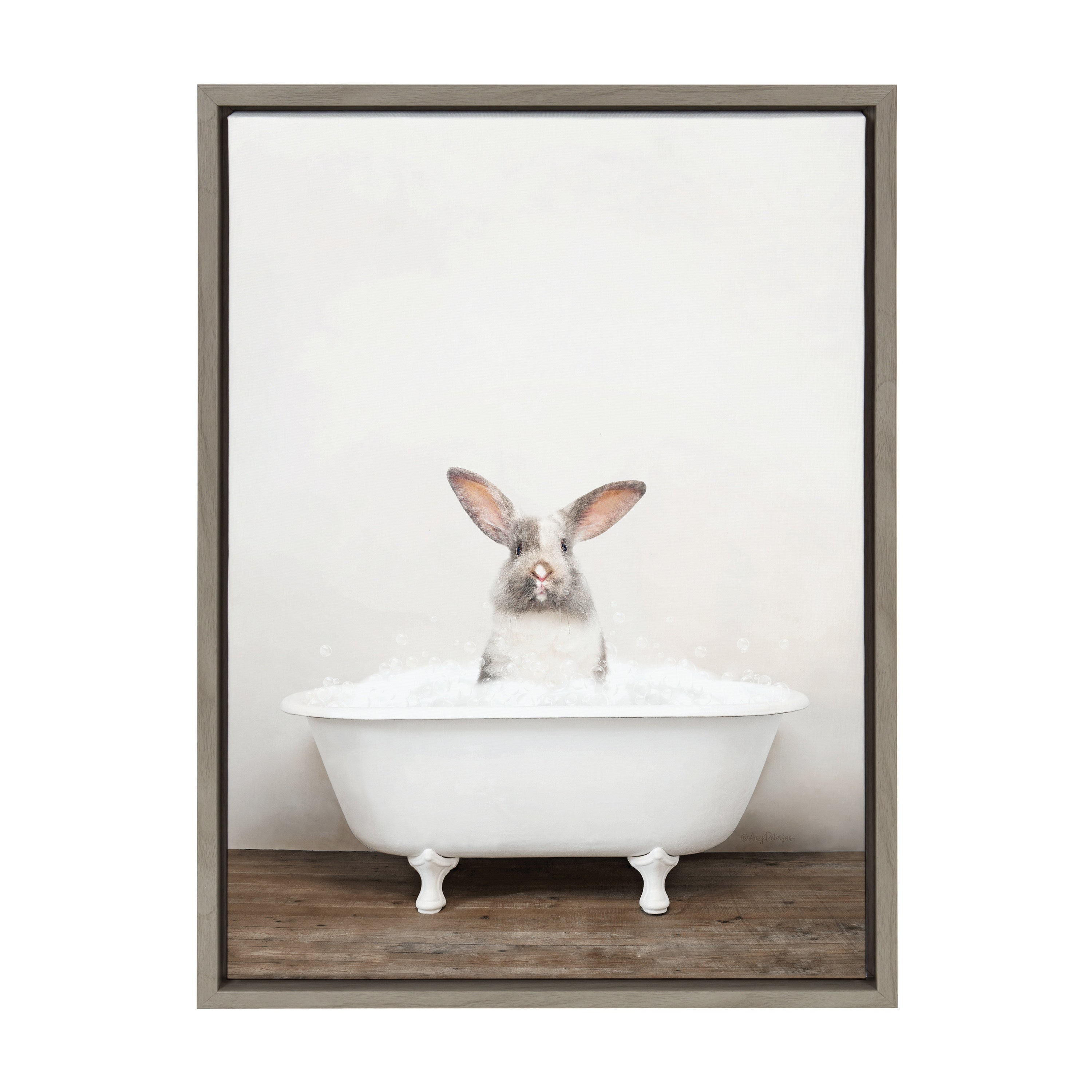 Sylvie Bunny in Rustic Bath Framed Canvas by Amy Peterson Art Studio