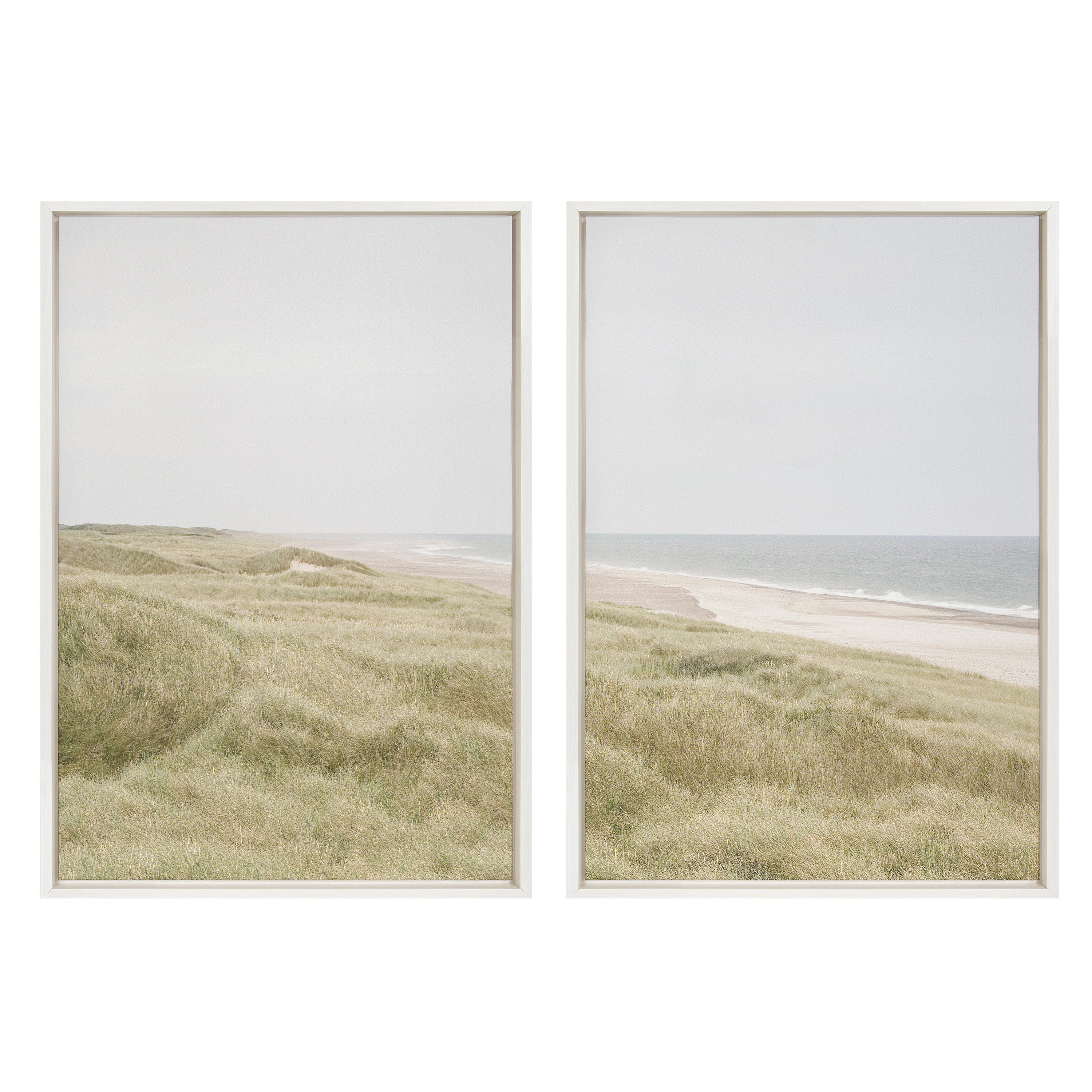Sylvie Peaceful and Serene Coastal Landscape Left and Right Framed Canvas Art Set by The Creative Bunch Studio