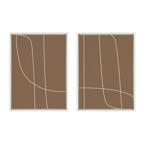Sylvie Modern Line Abstract Mushroom Brown 1 and 2 Framed Canvas by The Creative Bunch Studio