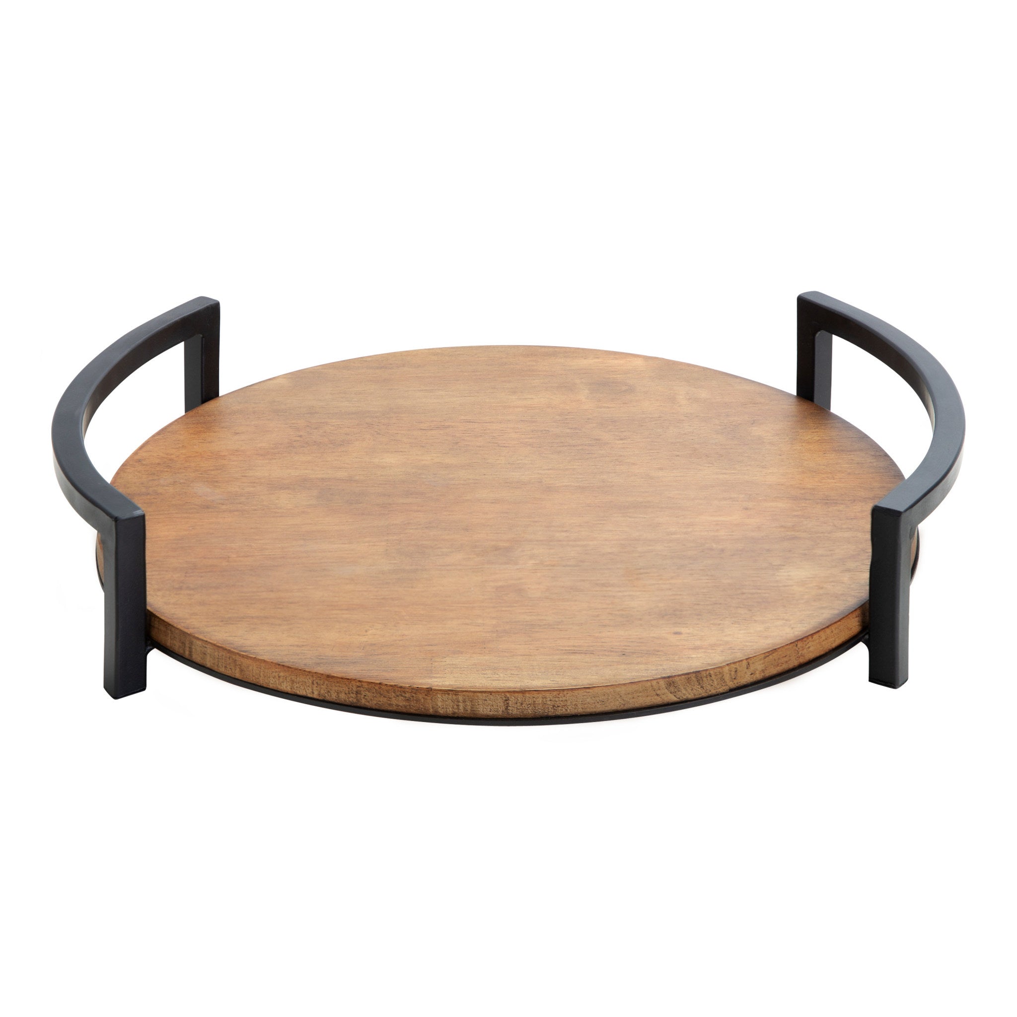 Ficher Wood and Metal Round Decorative Tray