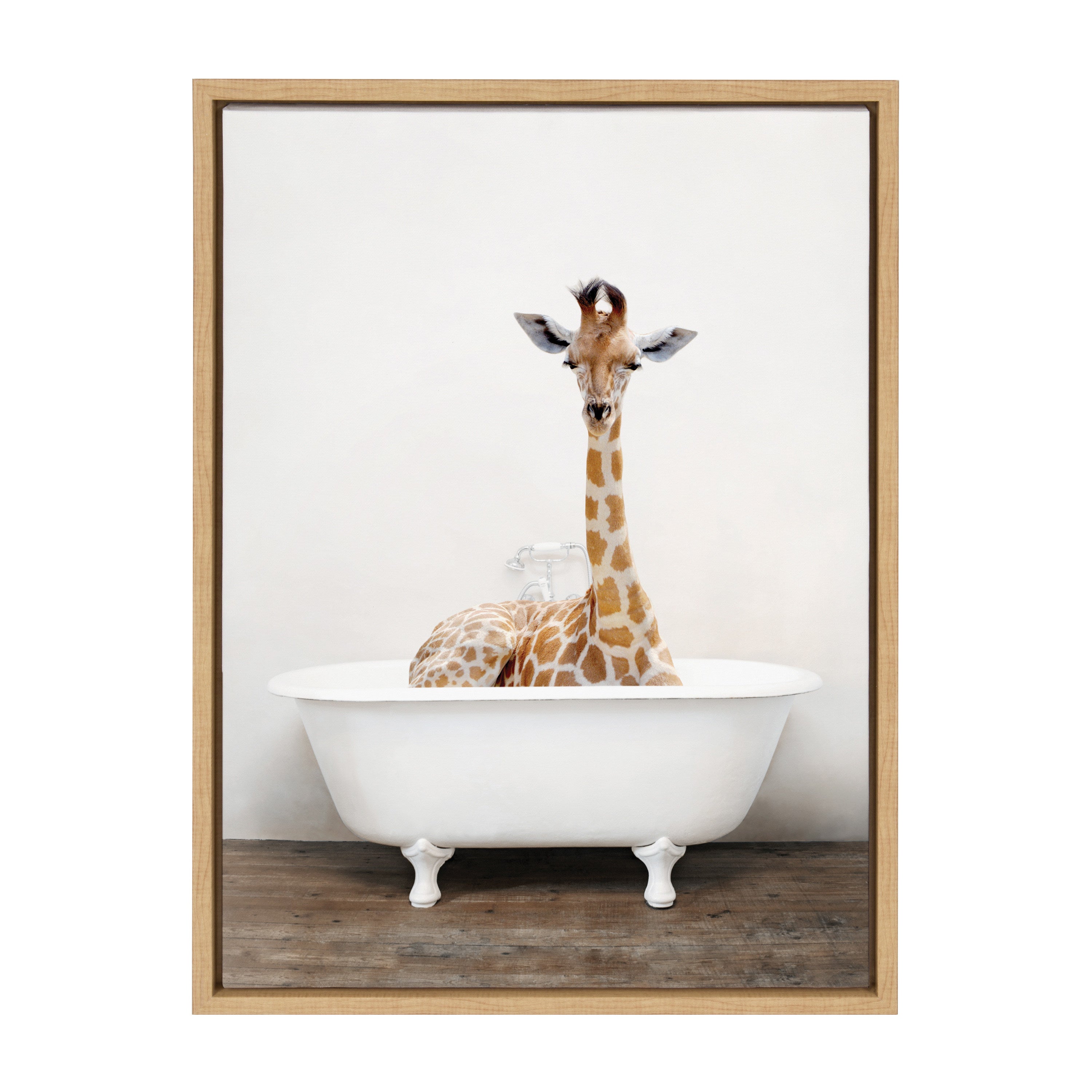 Sylvie Giraffe 2 in the Tub Color Framed Canvas by Amy Peterson Art Studio