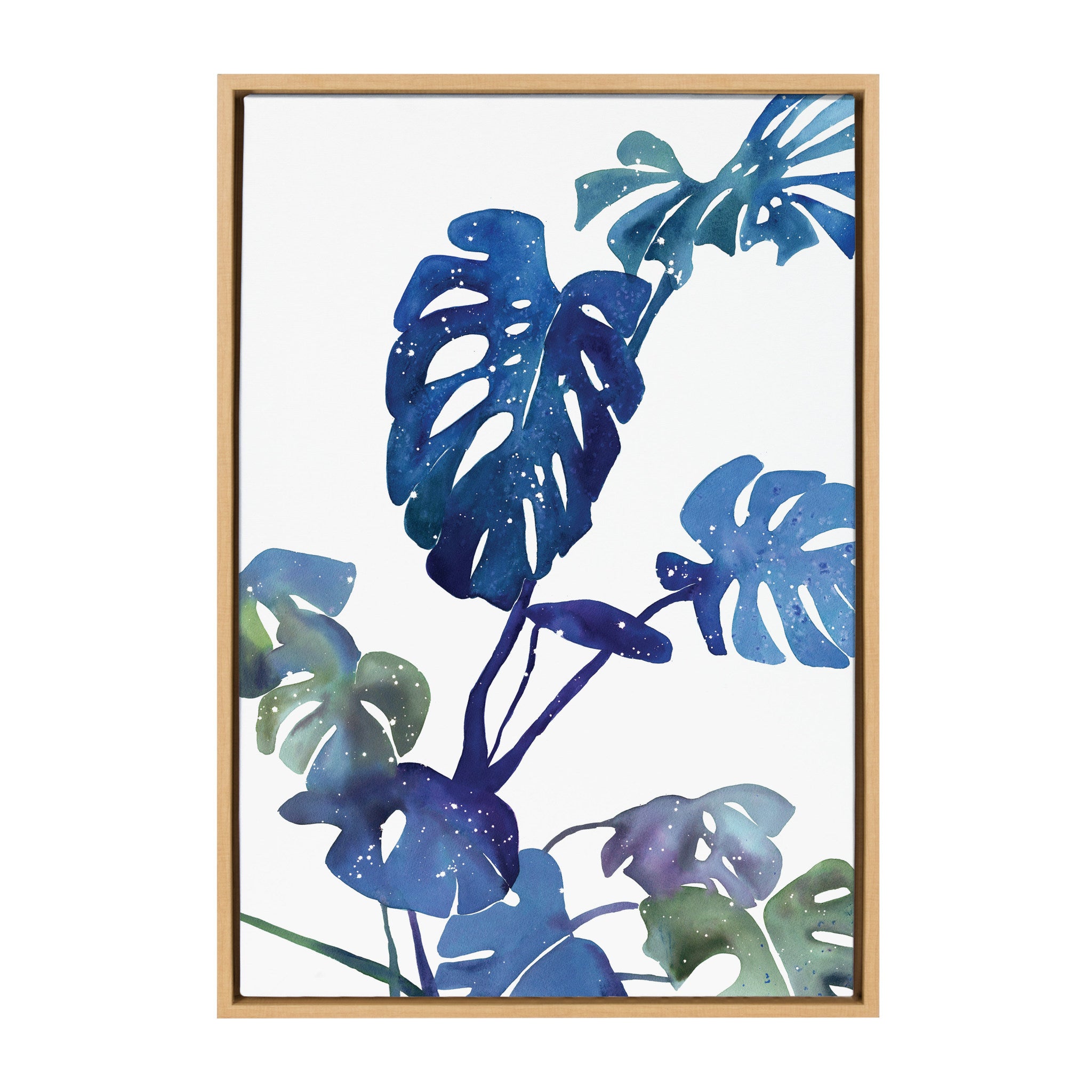 Sylvie CI Monstera Blue Magic Framed Canvas by Ingrid Sanchez of CreativeIngrid