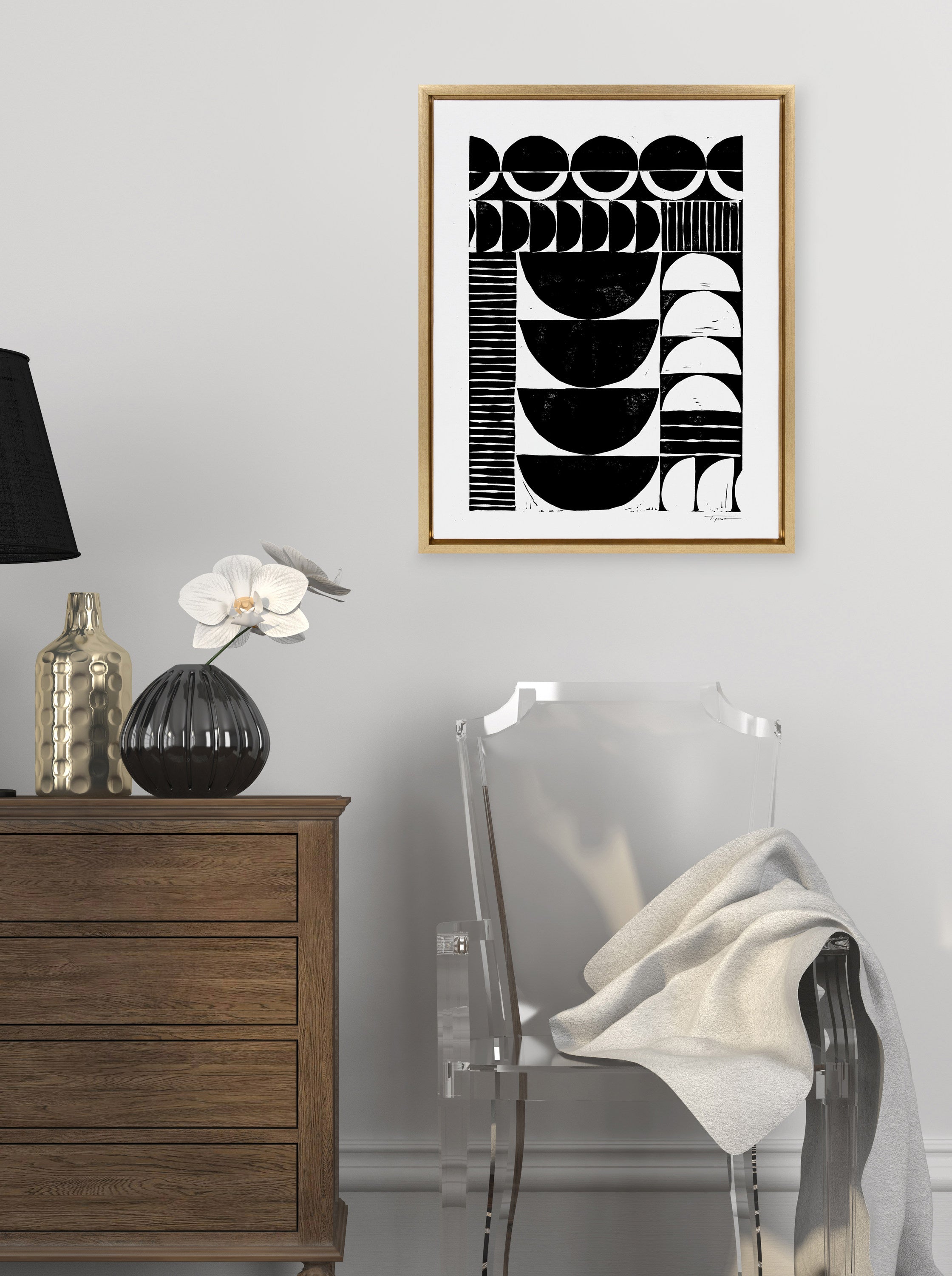 Sylvie Modern Circular Block Print Framed Canvas by Statement Goods