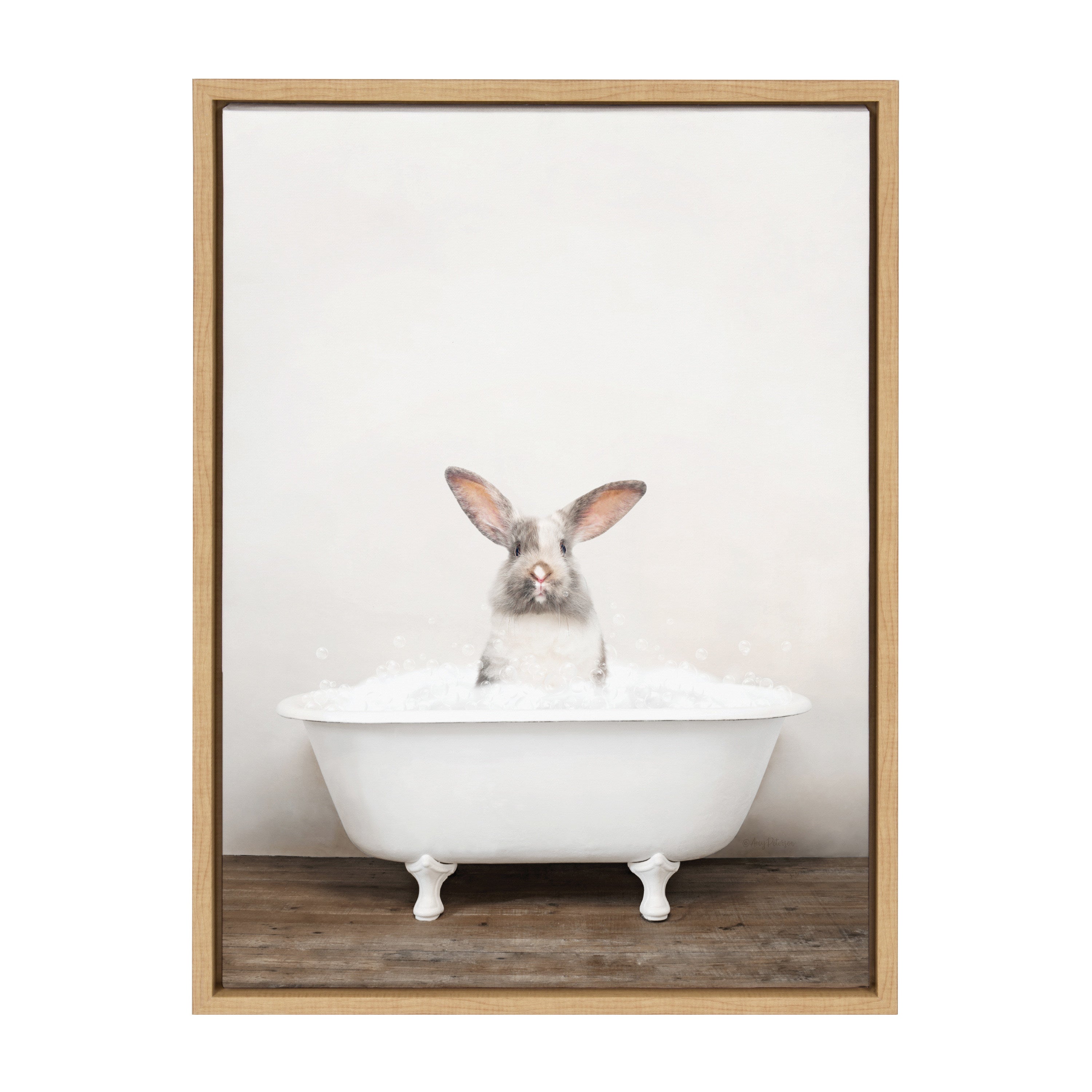 Sylvie Bunny in Rustic Bath Framed Canvas by Amy Peterson Art Studio