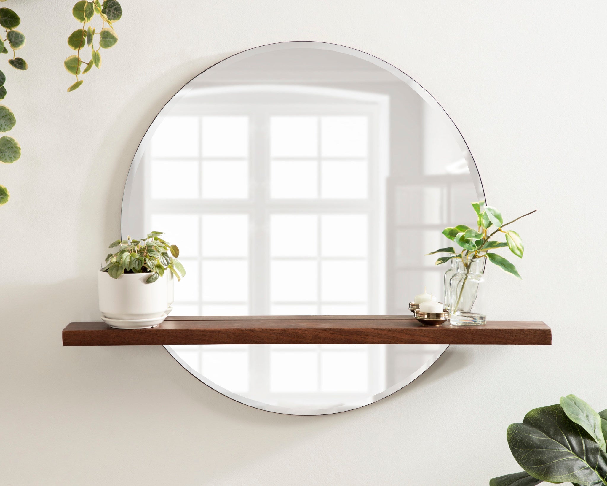 Fosset Round Frameless Mirror with Shelf
