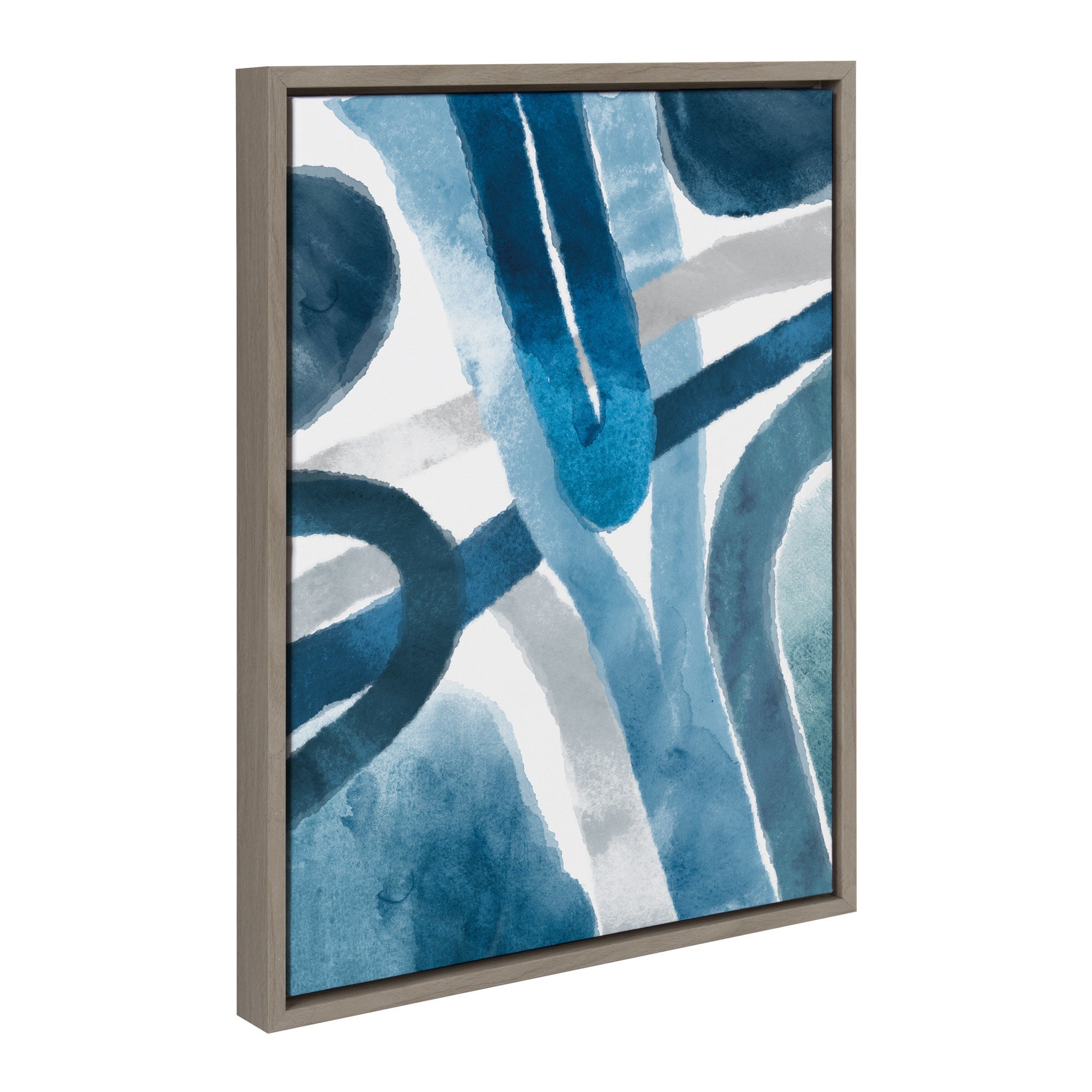 Sylvie Abstract Blue And Gray Watercolor Framed Canvas, Gray 18x24
