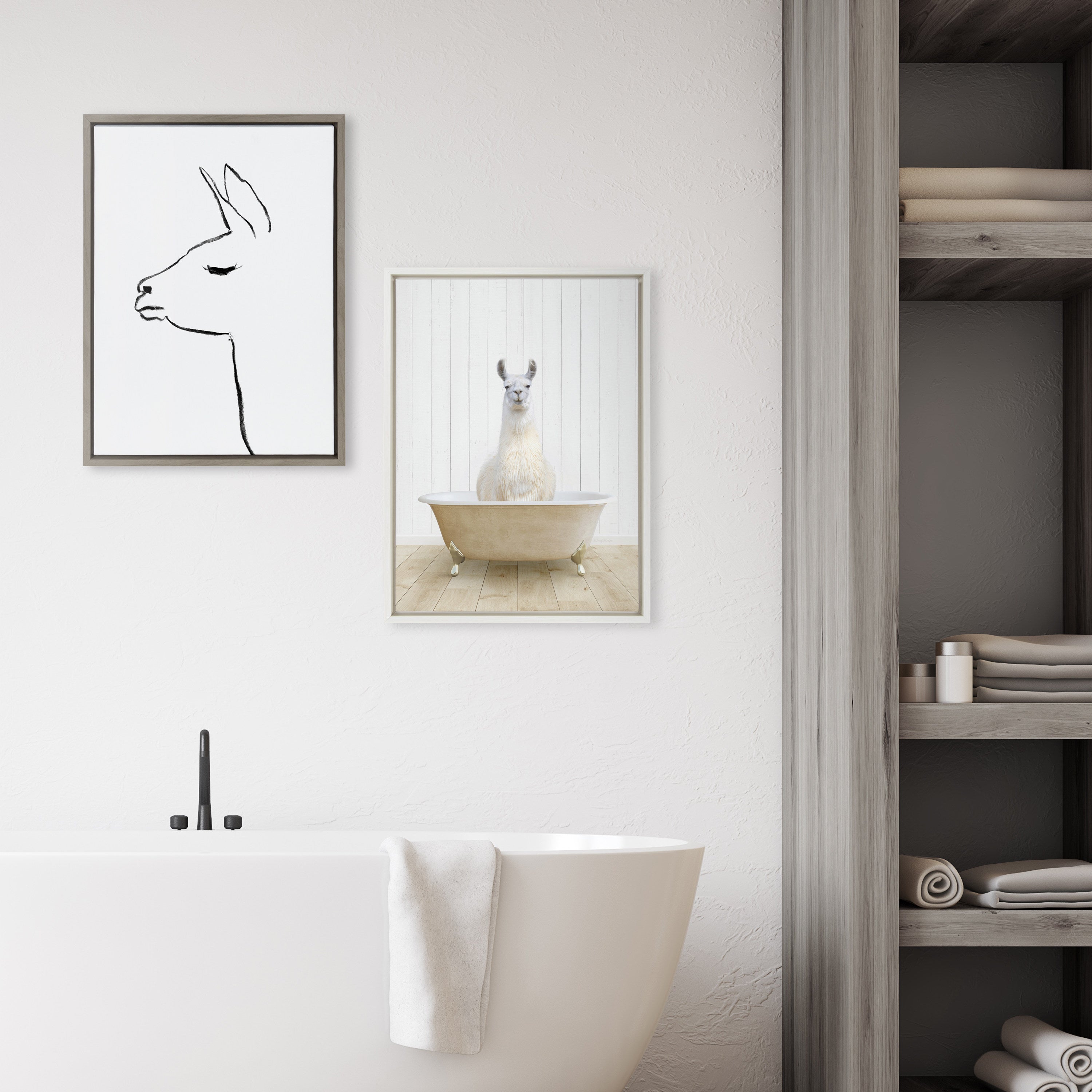 Sylvie Llama Farmhouse Bath Framed Canvas by Amy Peterson Art Studio