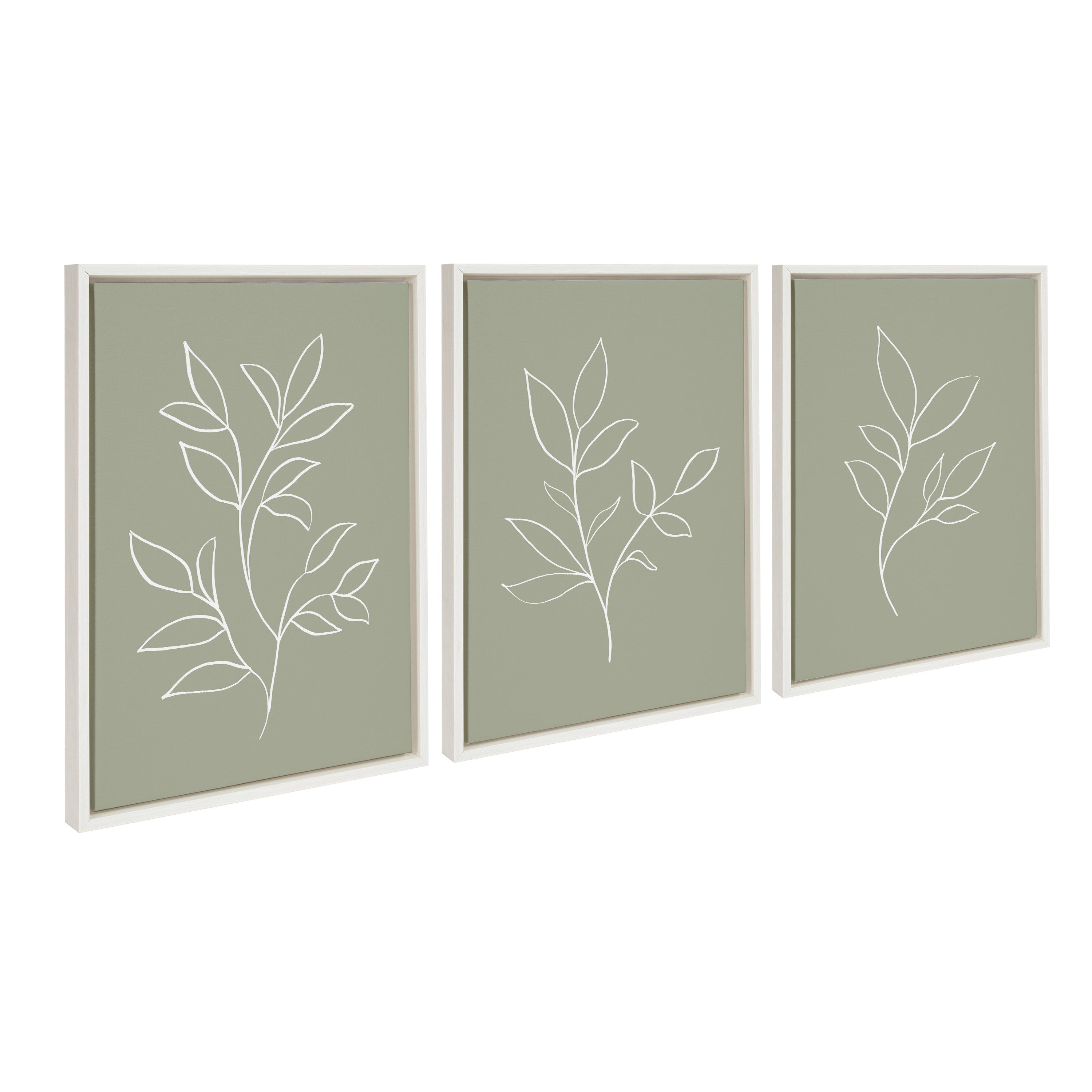 Sylvie Modern Sage Green Botanical Line Sketch Print 1, 2 and 3 Framed Canvas by The Creative Bunch Studio