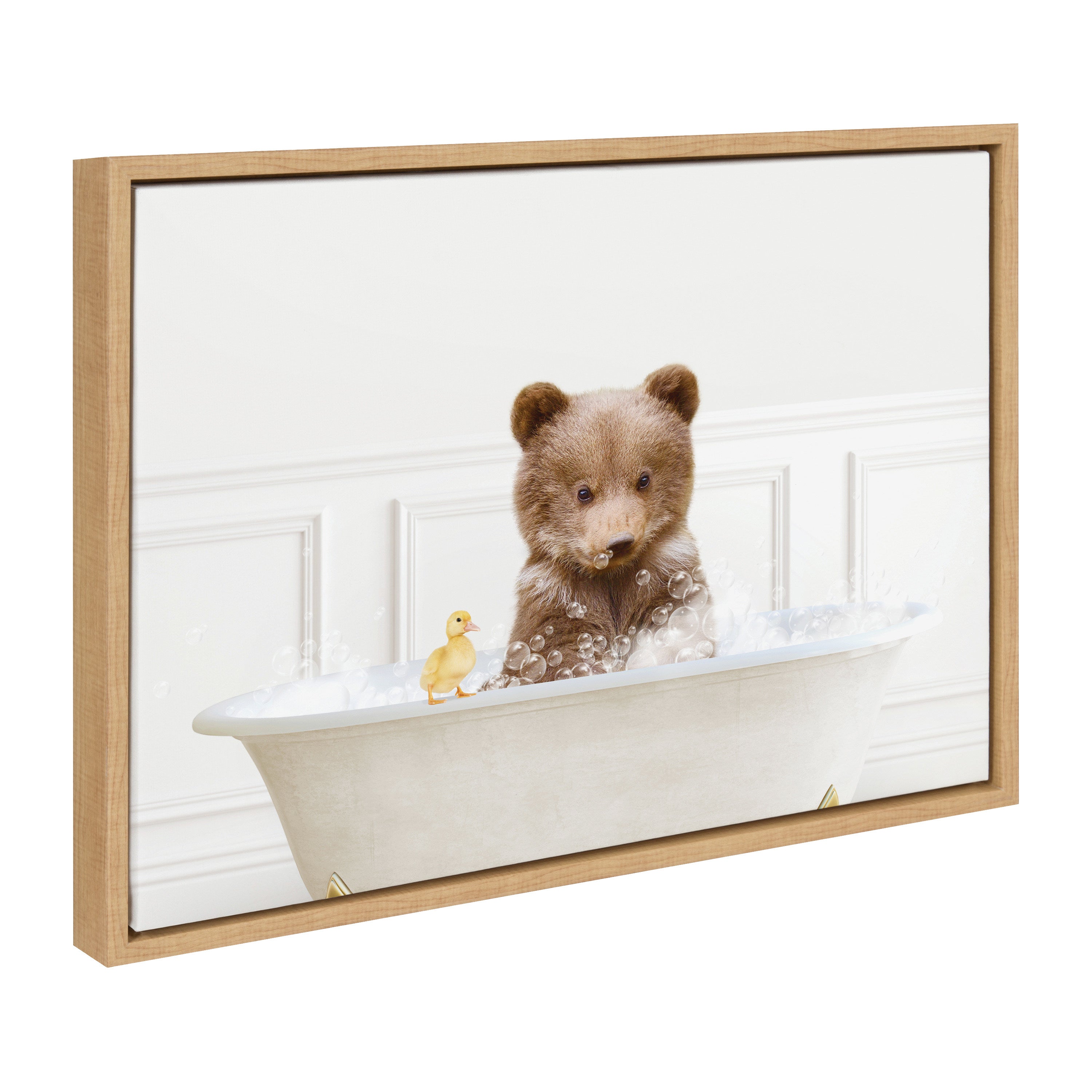 Sylvie Bear Cub In Bubble Bath Neutral Style Framed Canvas by Amy Peterson Art Studio