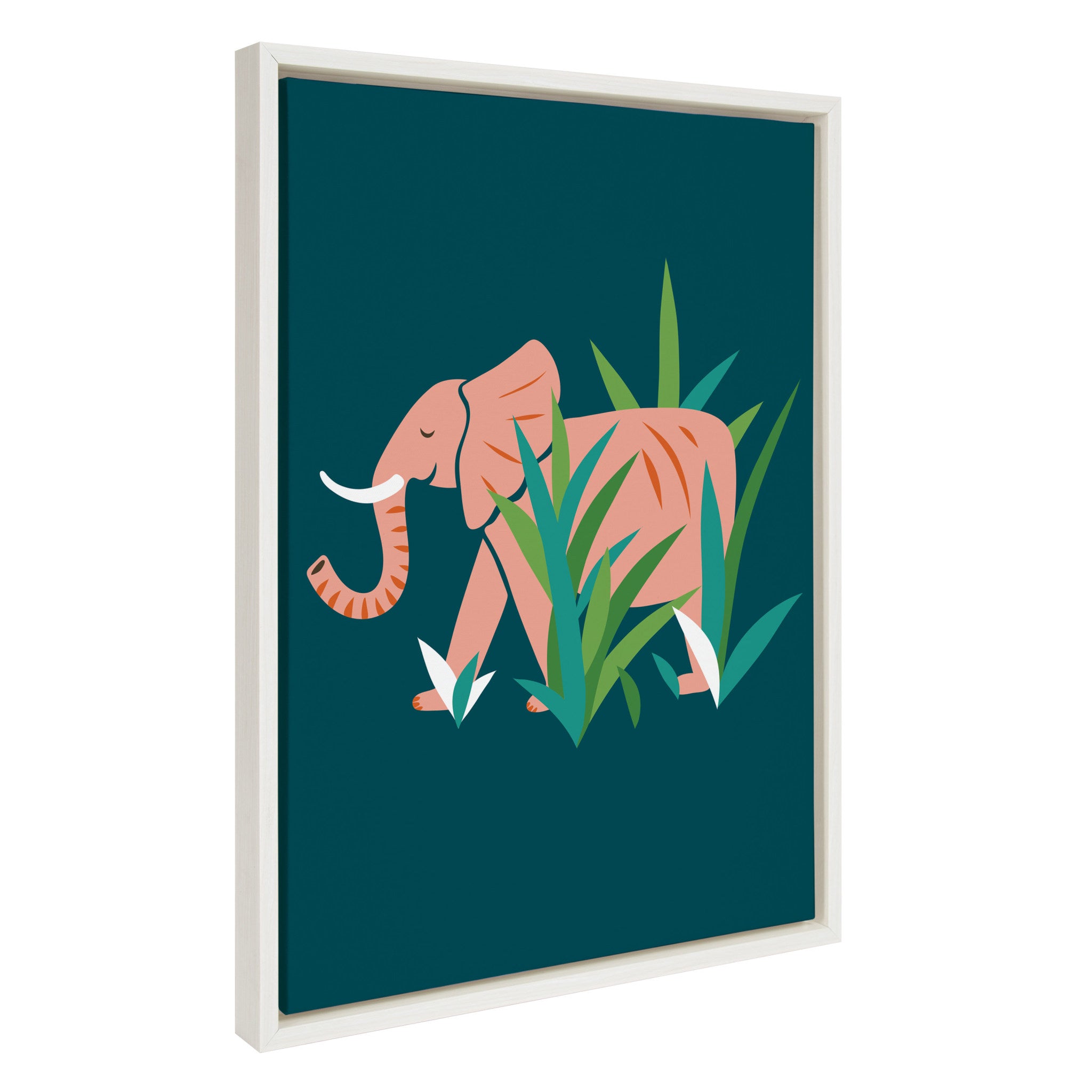 Sylvie Endangered Wilderness Graphic Elephant Dark Teal Framed Canvas by Heather Dutton