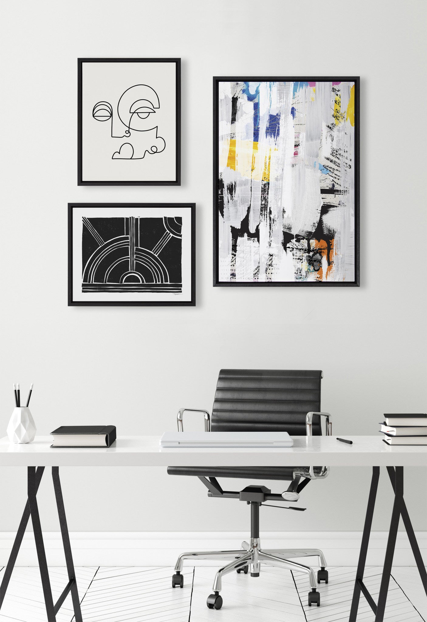 Sylvie NC Street Art 2, Inner Battle, and Abstract Sunset Framed Canvas