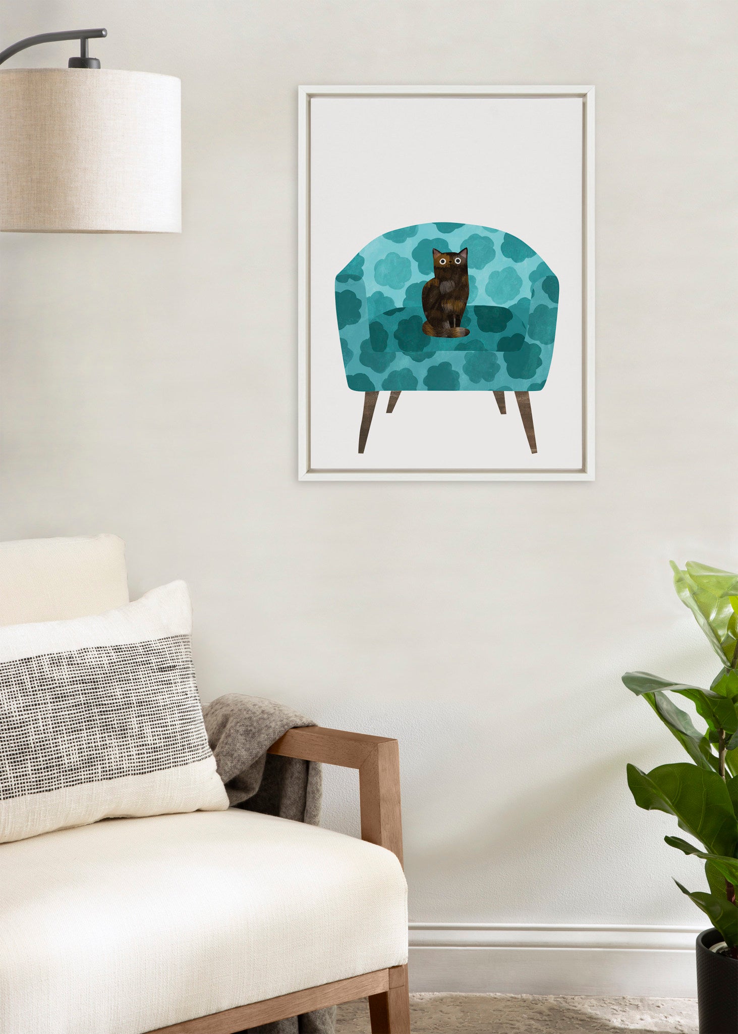Sylvie 9 Teal Chair Framed Canvas by Planet Cat