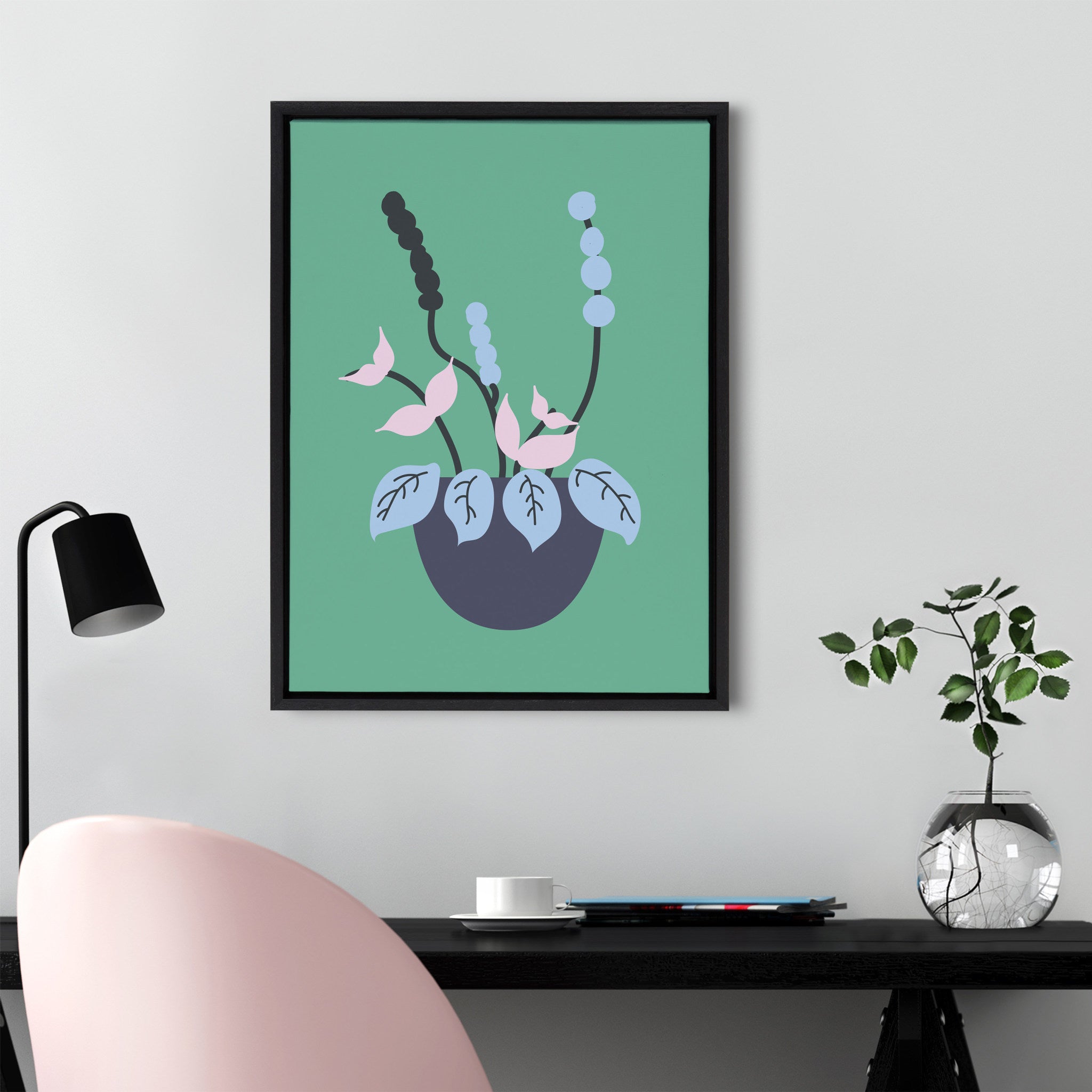 Sylvie Abstract Florals Green Framed Canvas by Queenbe Monyei