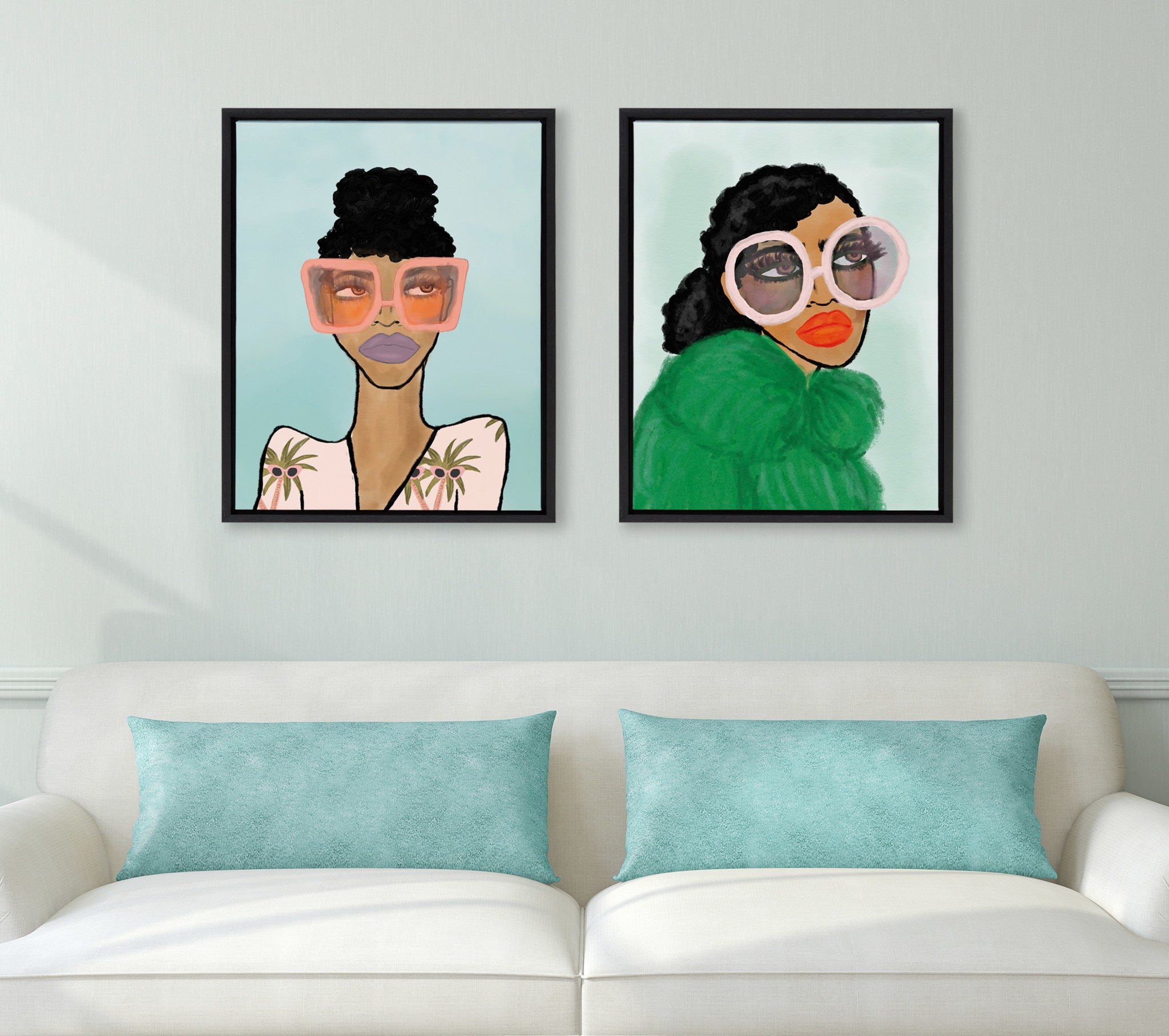 Sylvie Green Coat Framed Canvas by Kendra Dandy of Bouffants and Broken Hearts