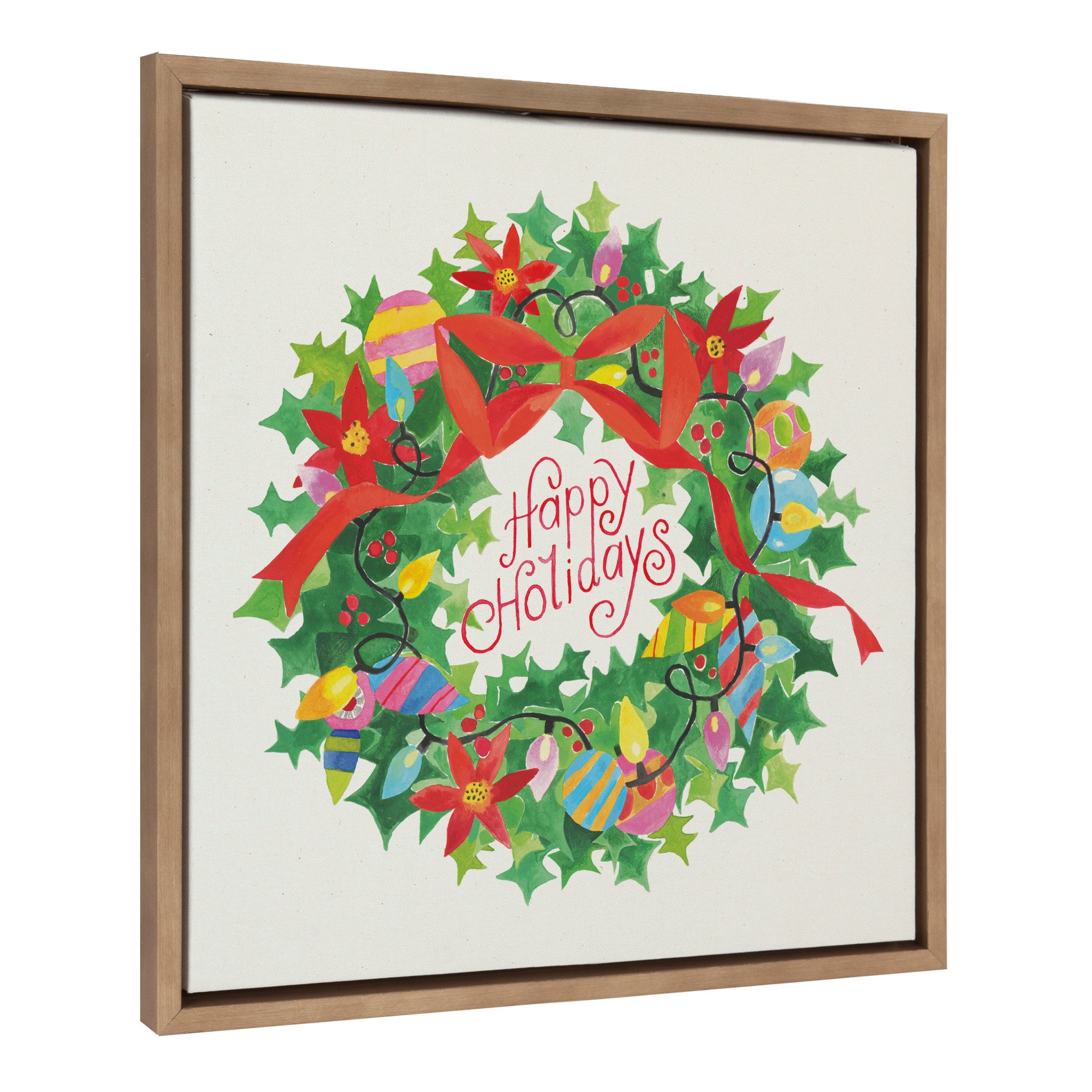 Sylvie Xmas Wreath Happy Holidays Framed Canvas by Shannon Snow, Gold 22x22