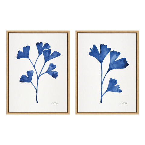 Sylvie Navy Ginkgo and Navy Ginkgo Trio Framed Canvas by Cat Coquillette