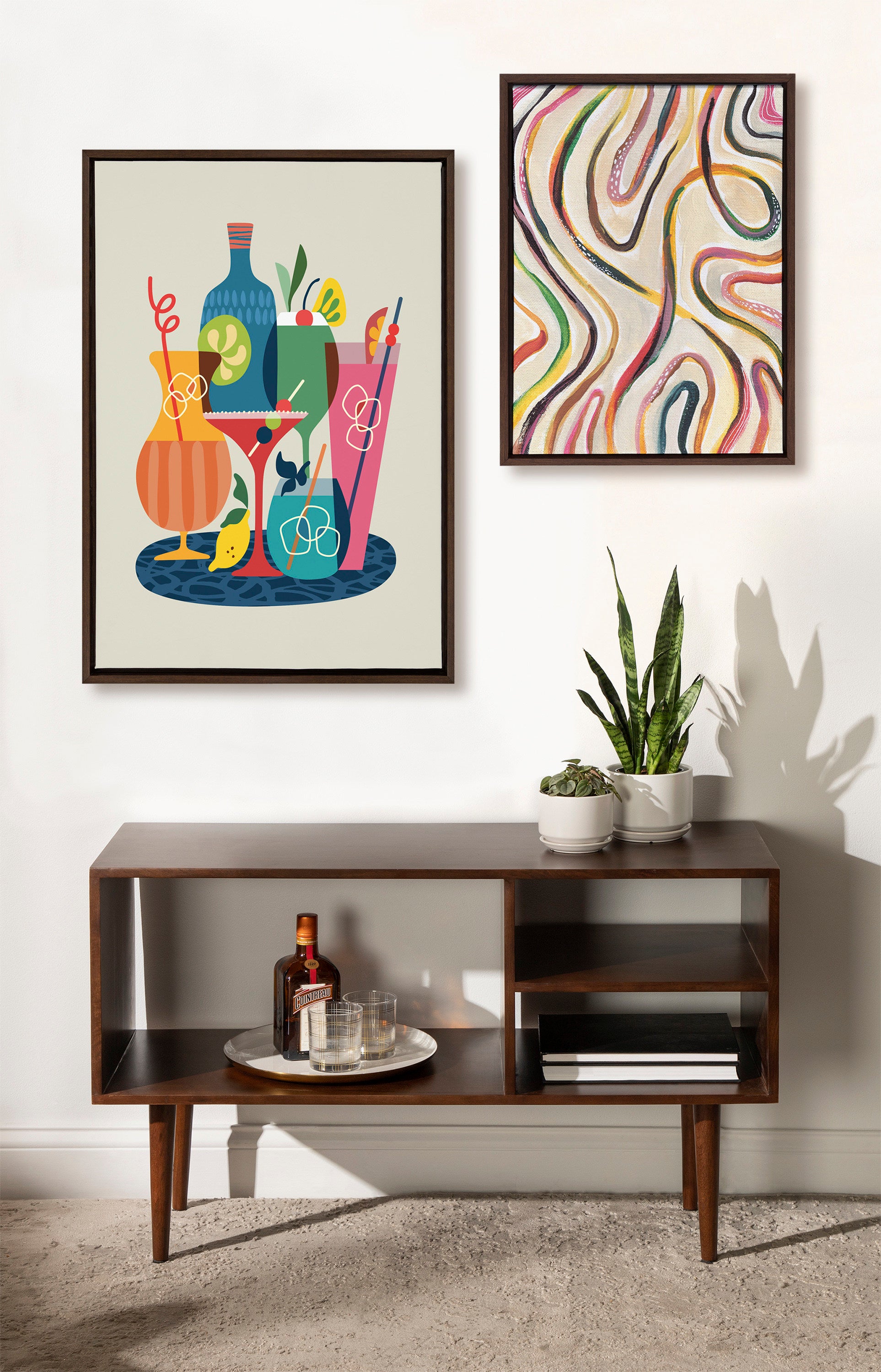 Sylvie Mid Century Modern Cocktails Framed Canvas by Rachel Lee of My Dream Wall