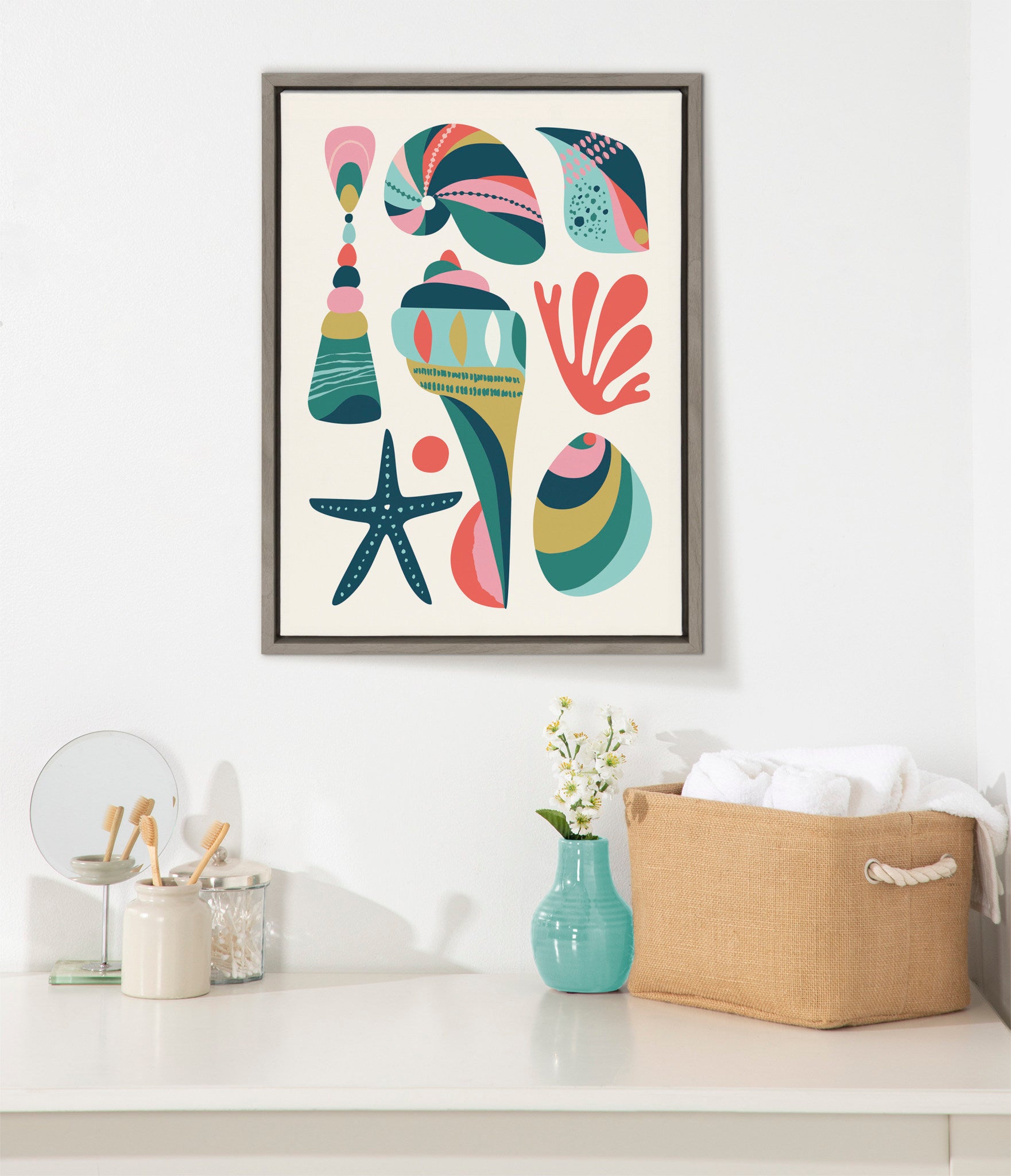 Sylvie Seashells Framed Canvas by Rachel Lee of My Dream Wall