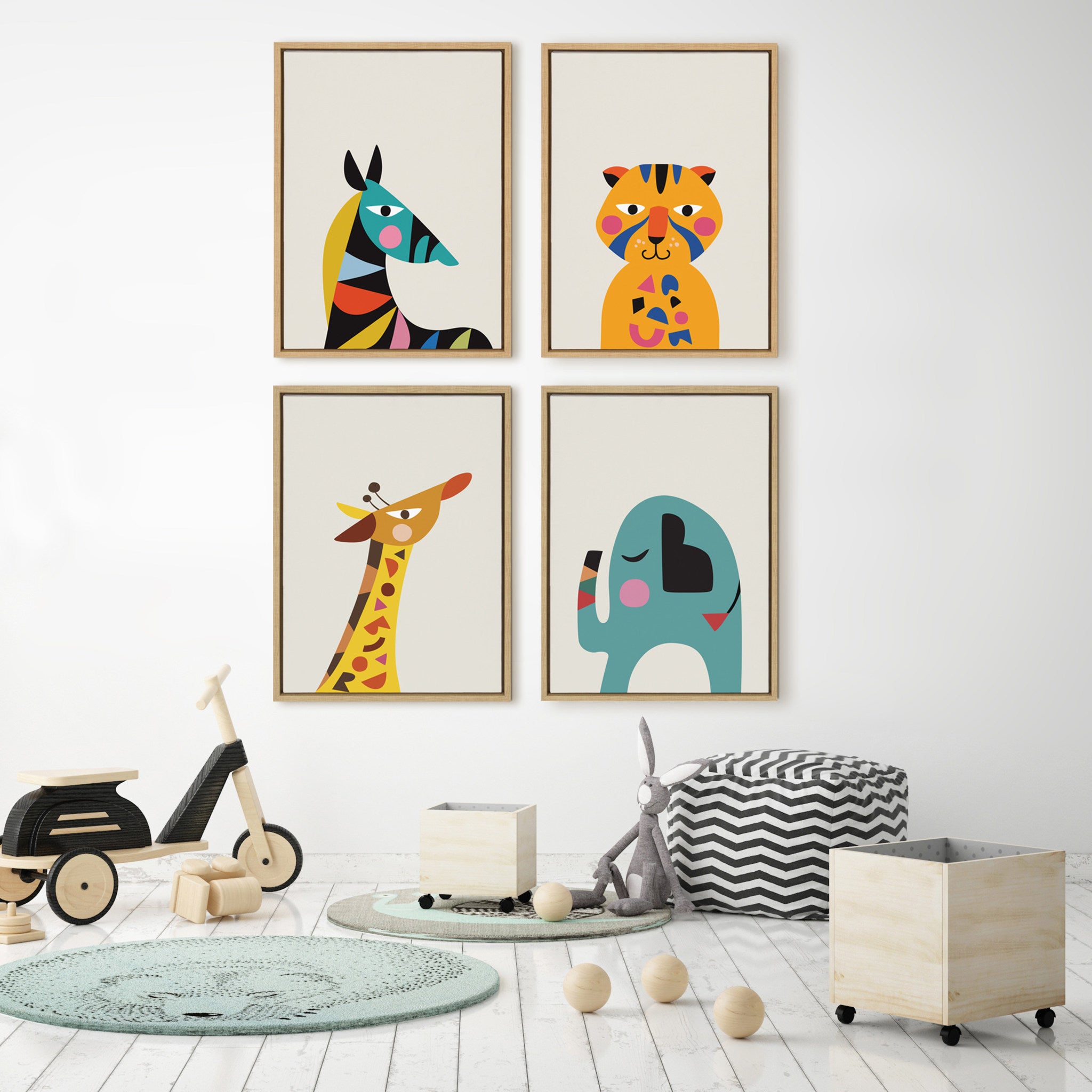 Sylvie Mid Century Modern Baby Giraffe Framed Canvas by Rachel Lee of My Dream Wall