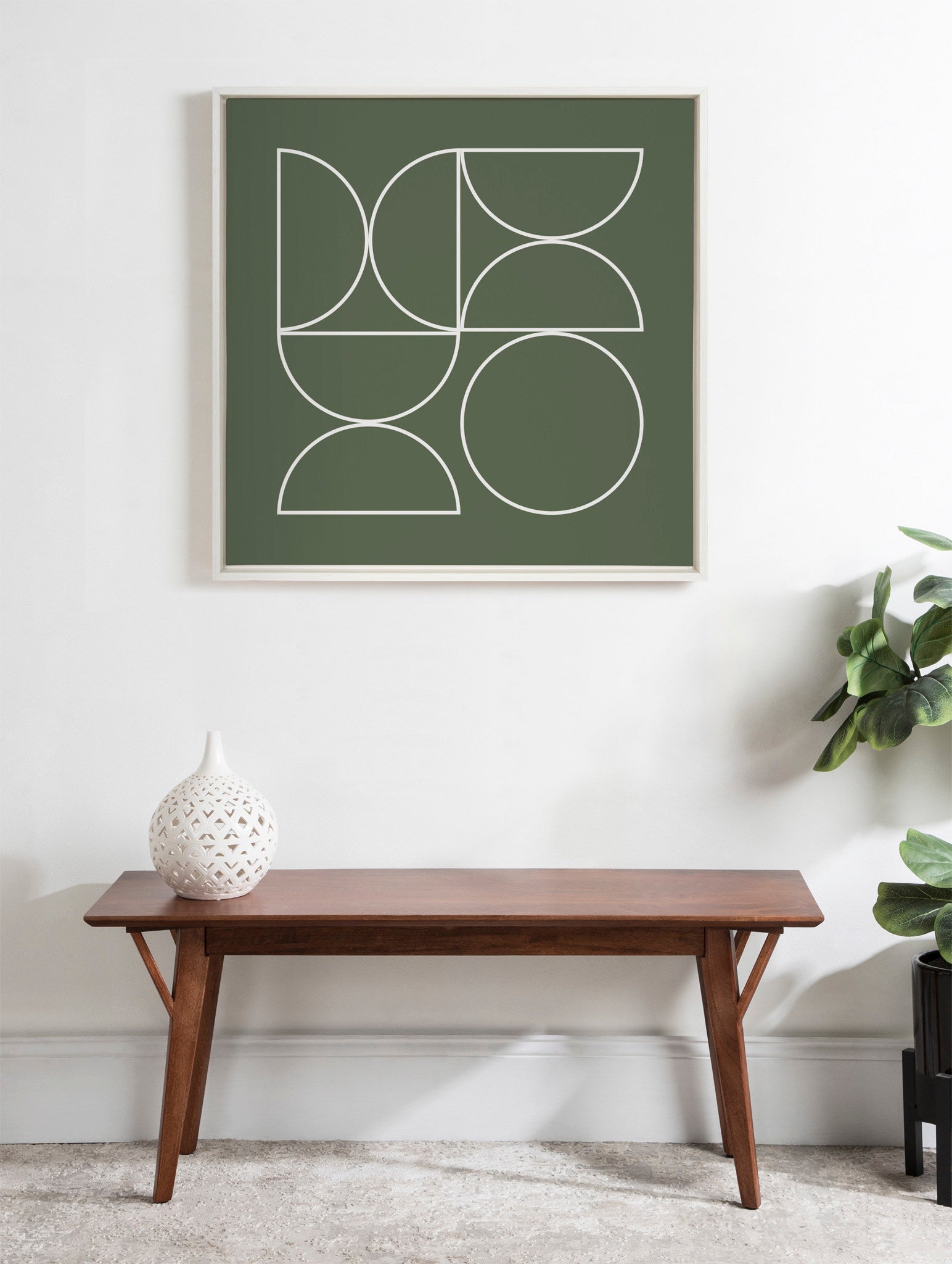 Sylvie Bold Vintage Geometric Line Art Olive Green Framed Canvas by The Creative Bunch Studio