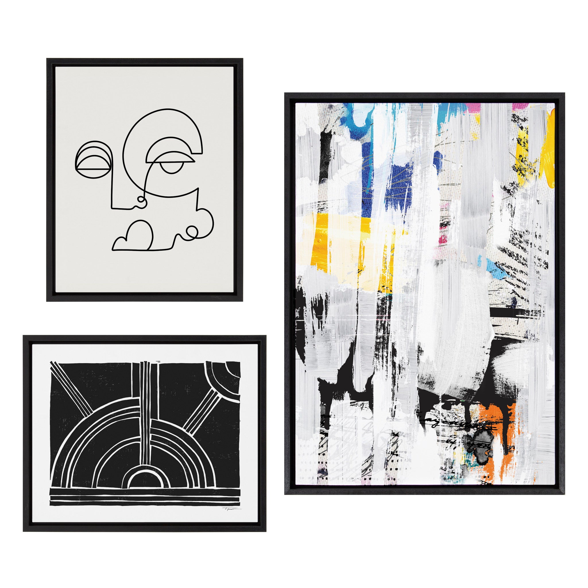 Sylvie NC Street Art 2, Inner Battle, and Abstract Sunset Framed Canvas