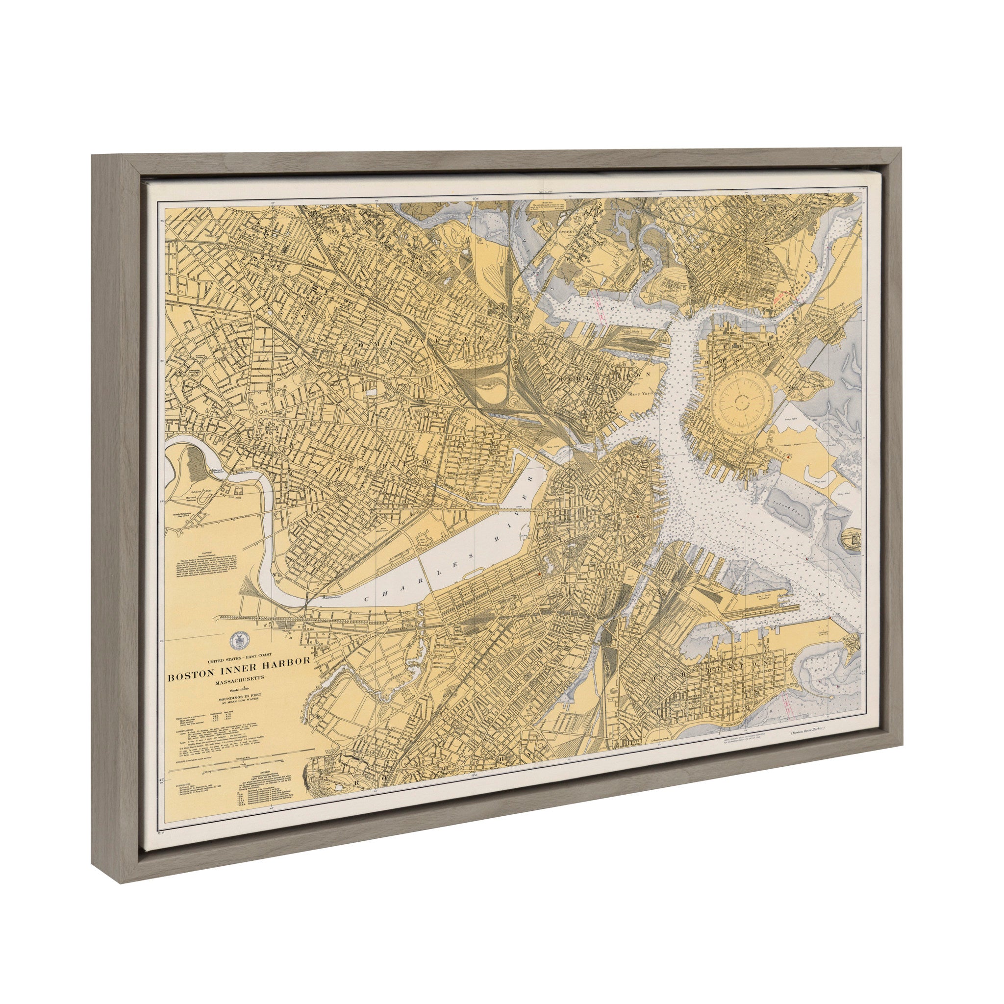 Sylvie Boston Harbor Map Framed Canvas by Corinna Buchholz of Piddix