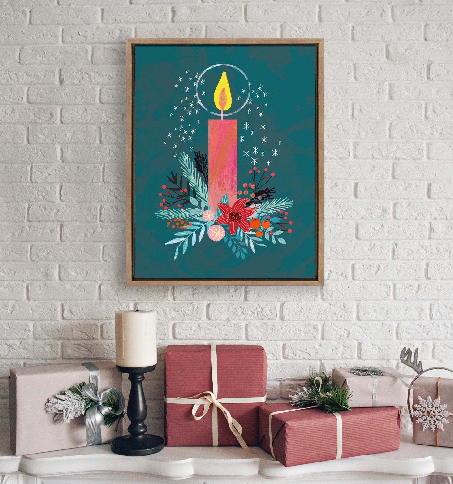 Sylvie Holiday Candle Framed Canvas by Mia Charro