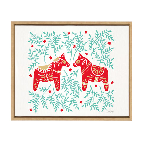 Sylvie Swedish Dala Horses Framed Canvas by Cat Coquillette