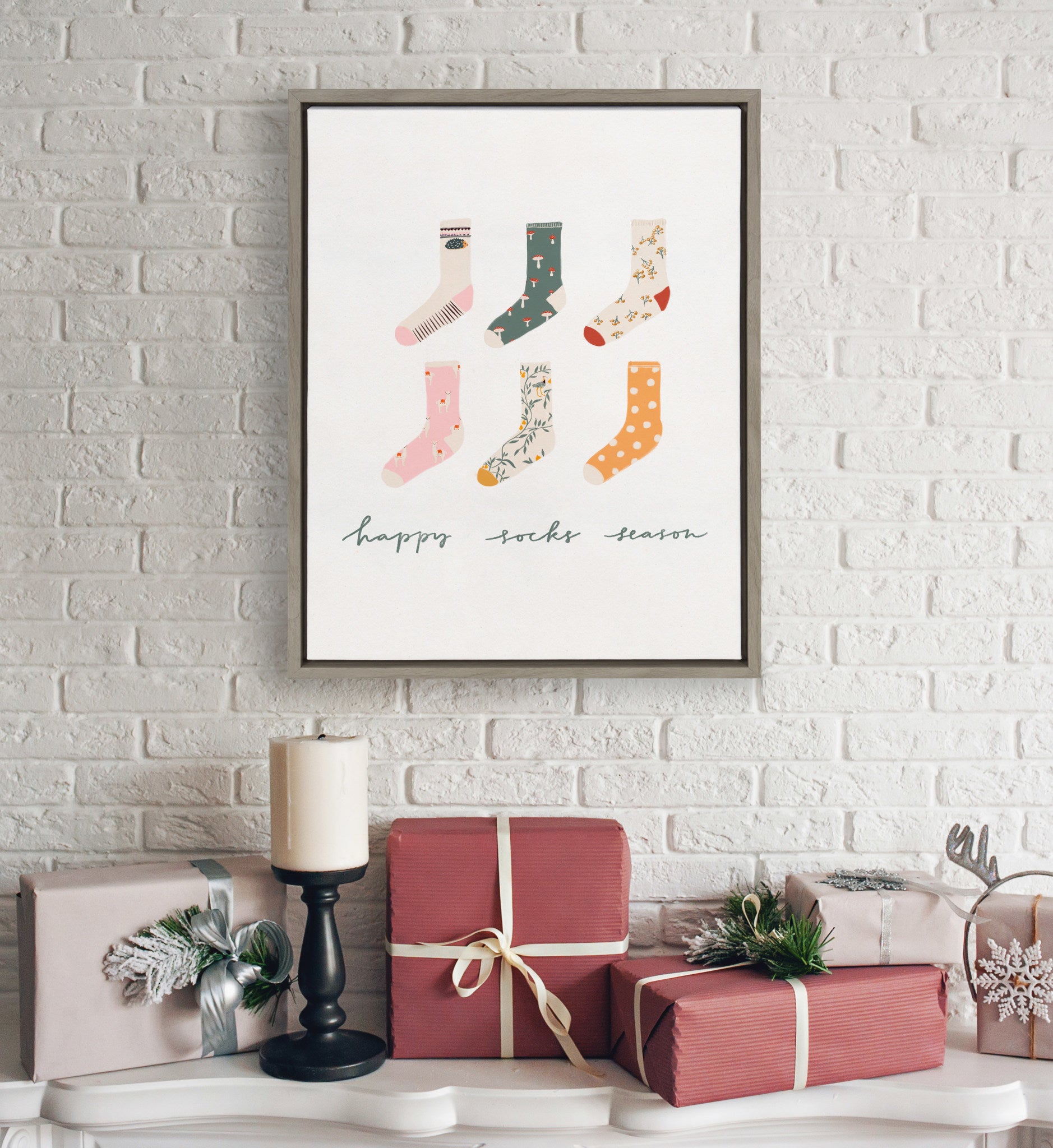 Sylvie Happy Sock Season Framed Canvas By Maja Tomljanovic