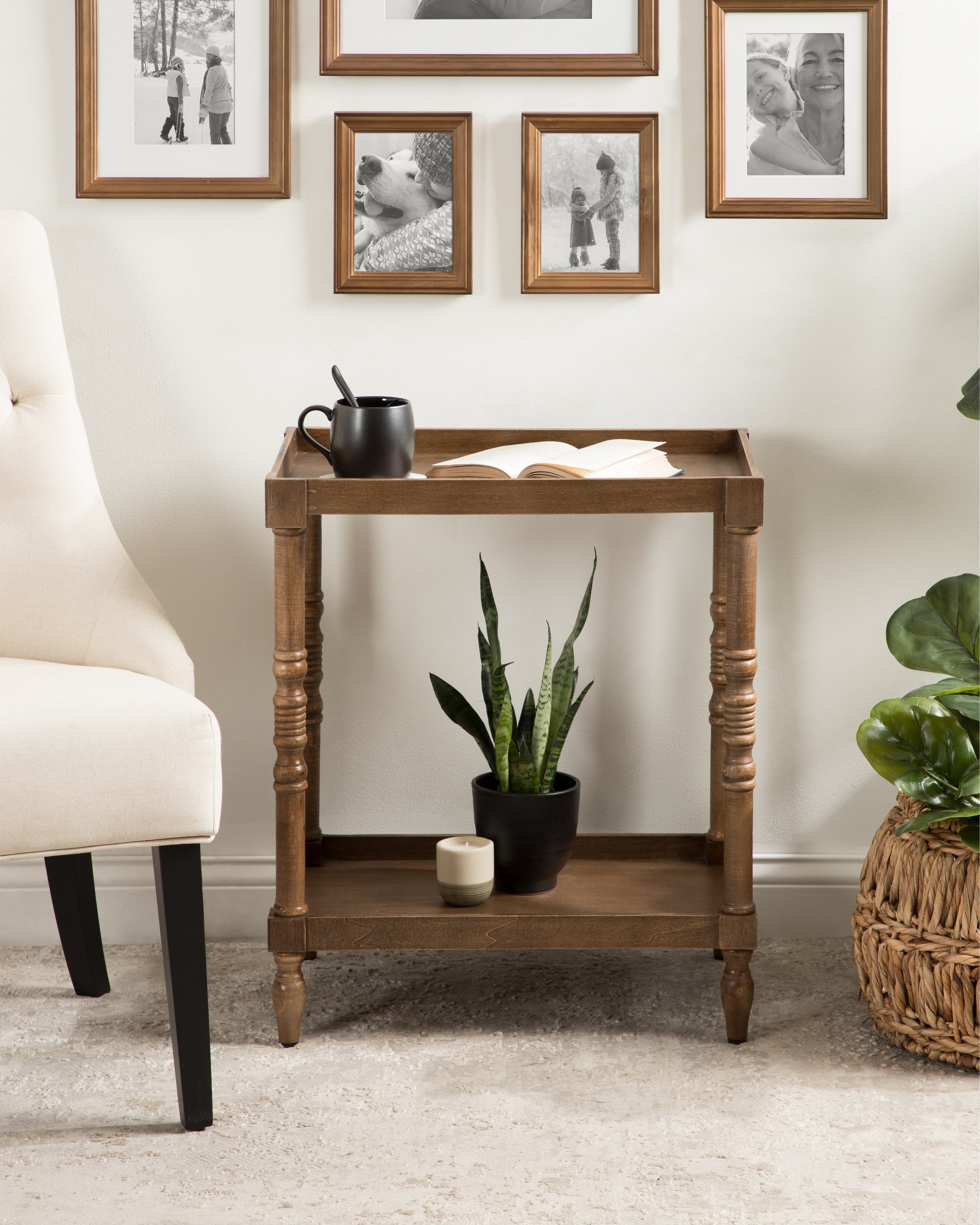 Bellport Wood Side Table with Shelf