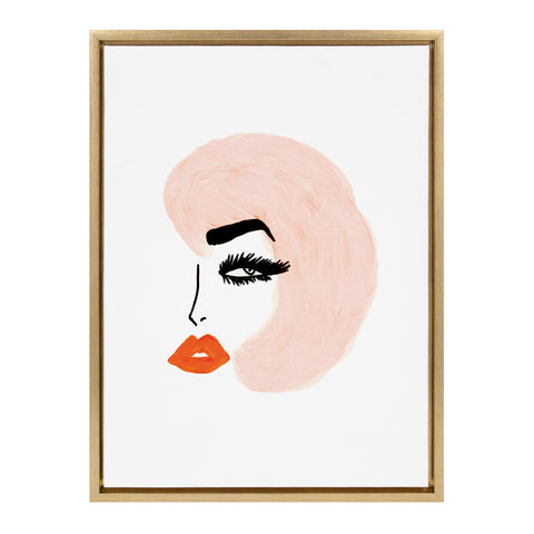 Sylvie Pink Hair Retro Beauty Framed Canvas by Kendra Dandy of Bouffants and Broken Hearts