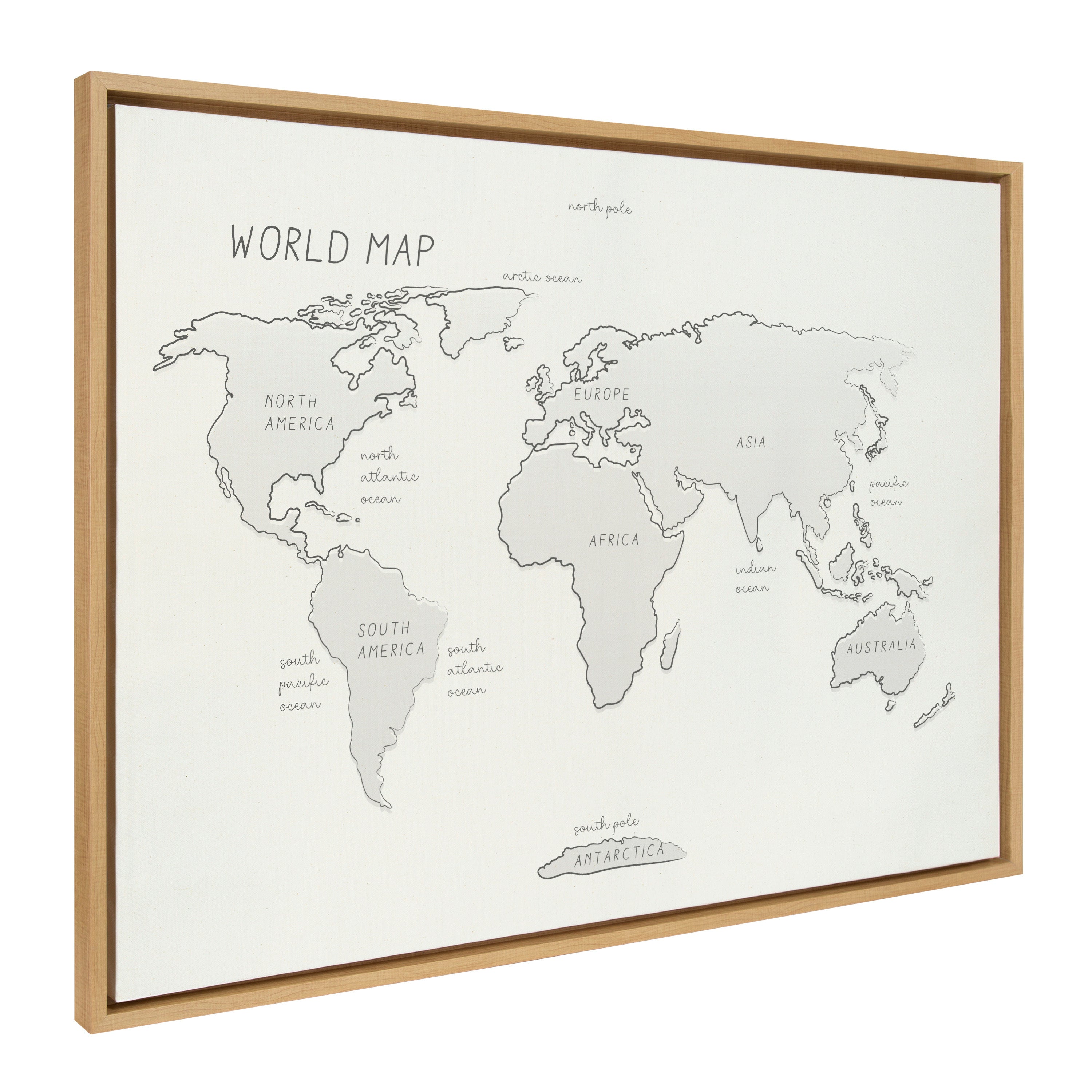 Sylvie World Map Sketch Framed Canvas by Teju Reval of SnazzyHues