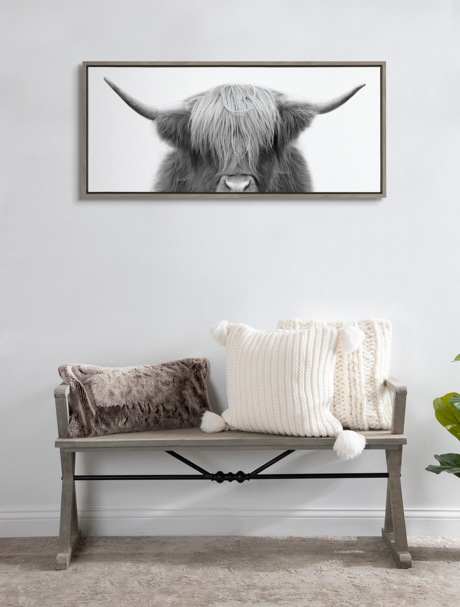 Sylvie Hey Dude Highland Cow Framed Canvas by The Creative Bunch Studio