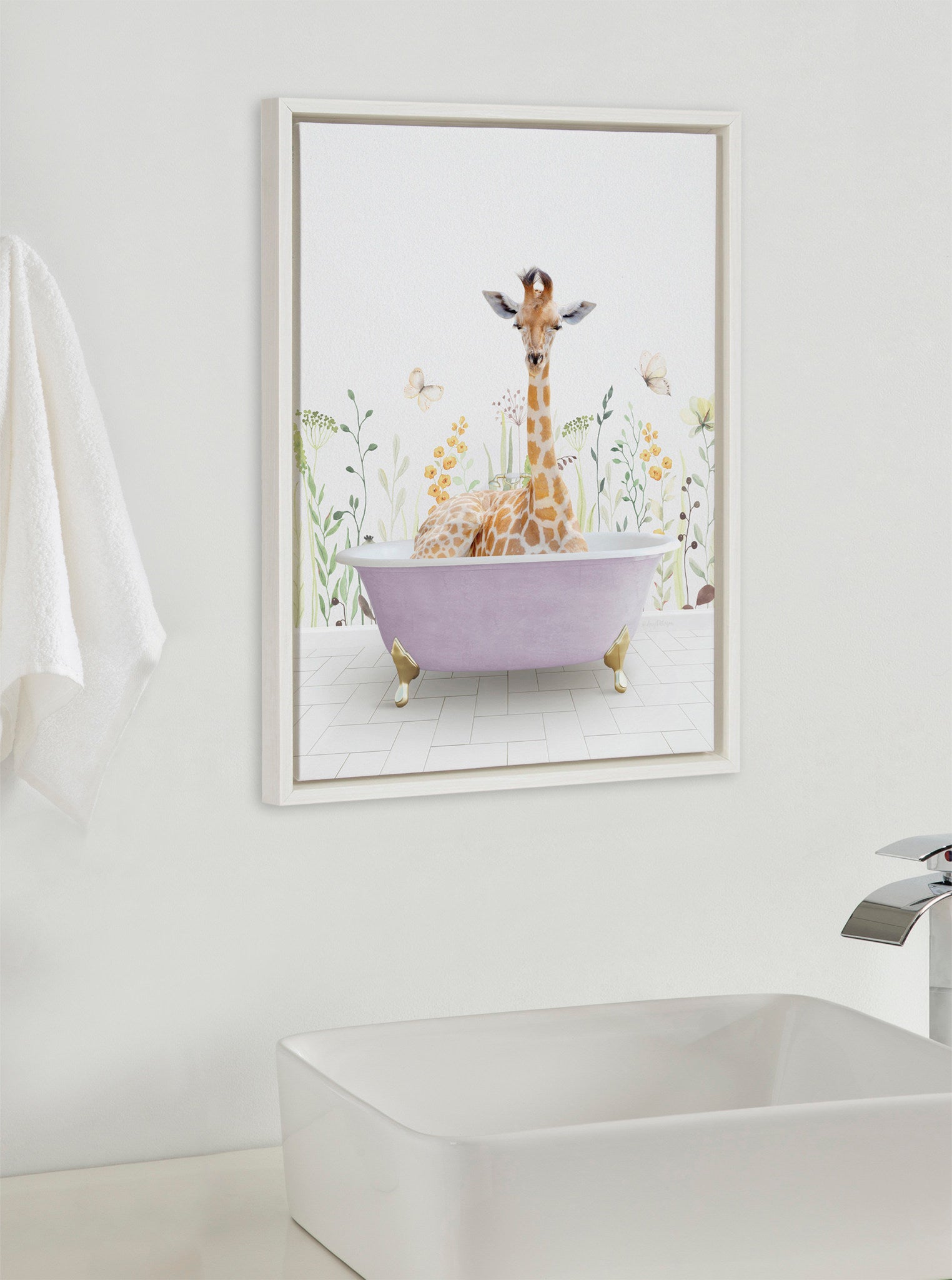 Sylvie Giraffe In Spring Bath Framed Canvas by Amy Peterson Art Studio
