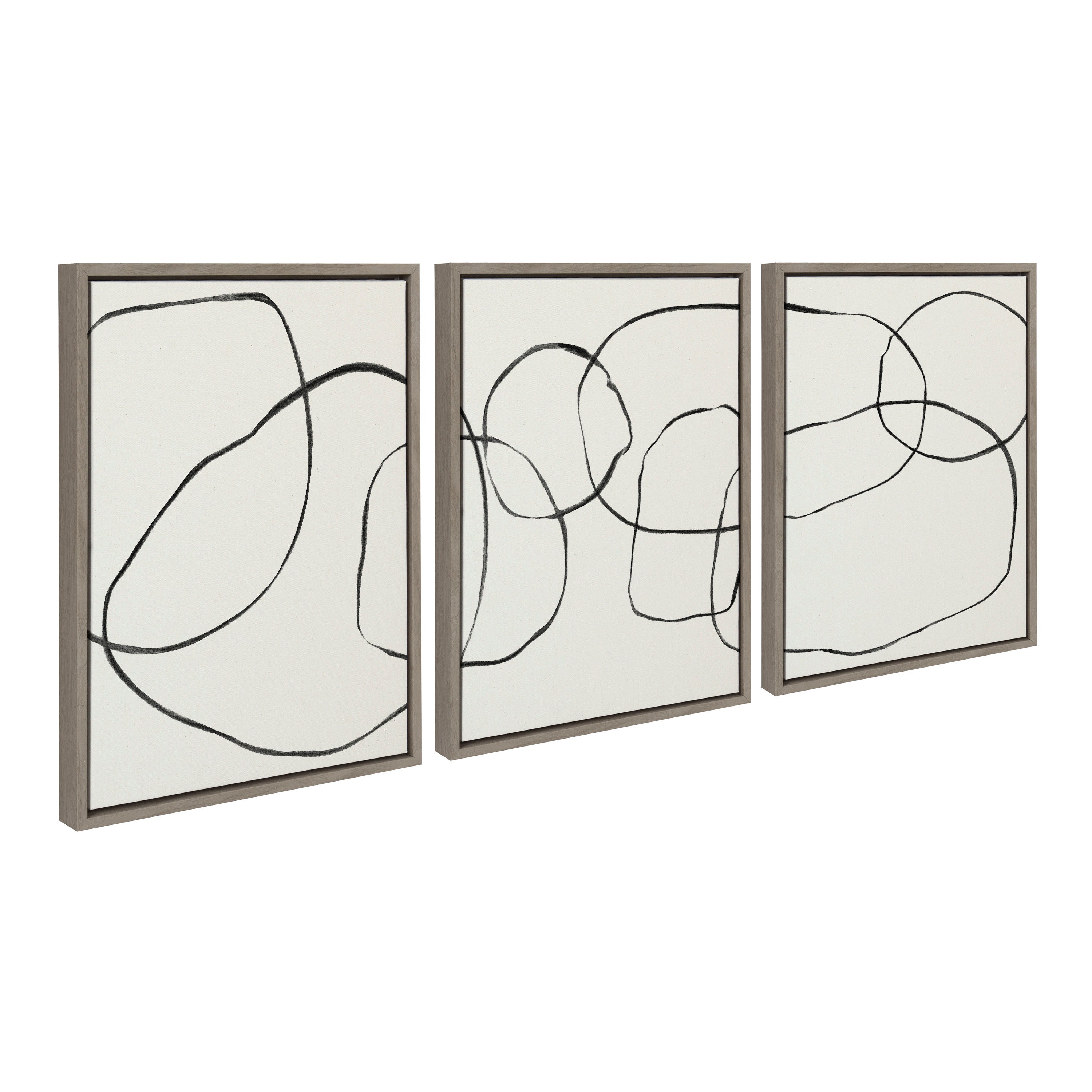 Sylvie Dancing Circles BW Framed Canvas by Teju Reval of SnazzyHues