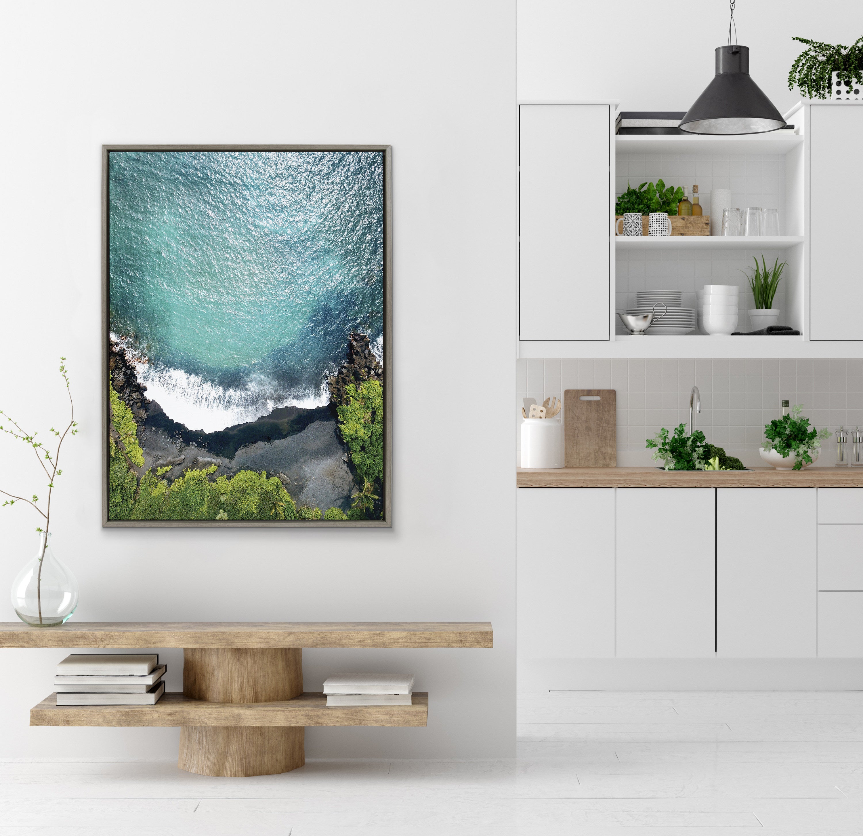 Sylvie Maui Black Sand Beach 1 Framed Canvas by Rachel Bolgov