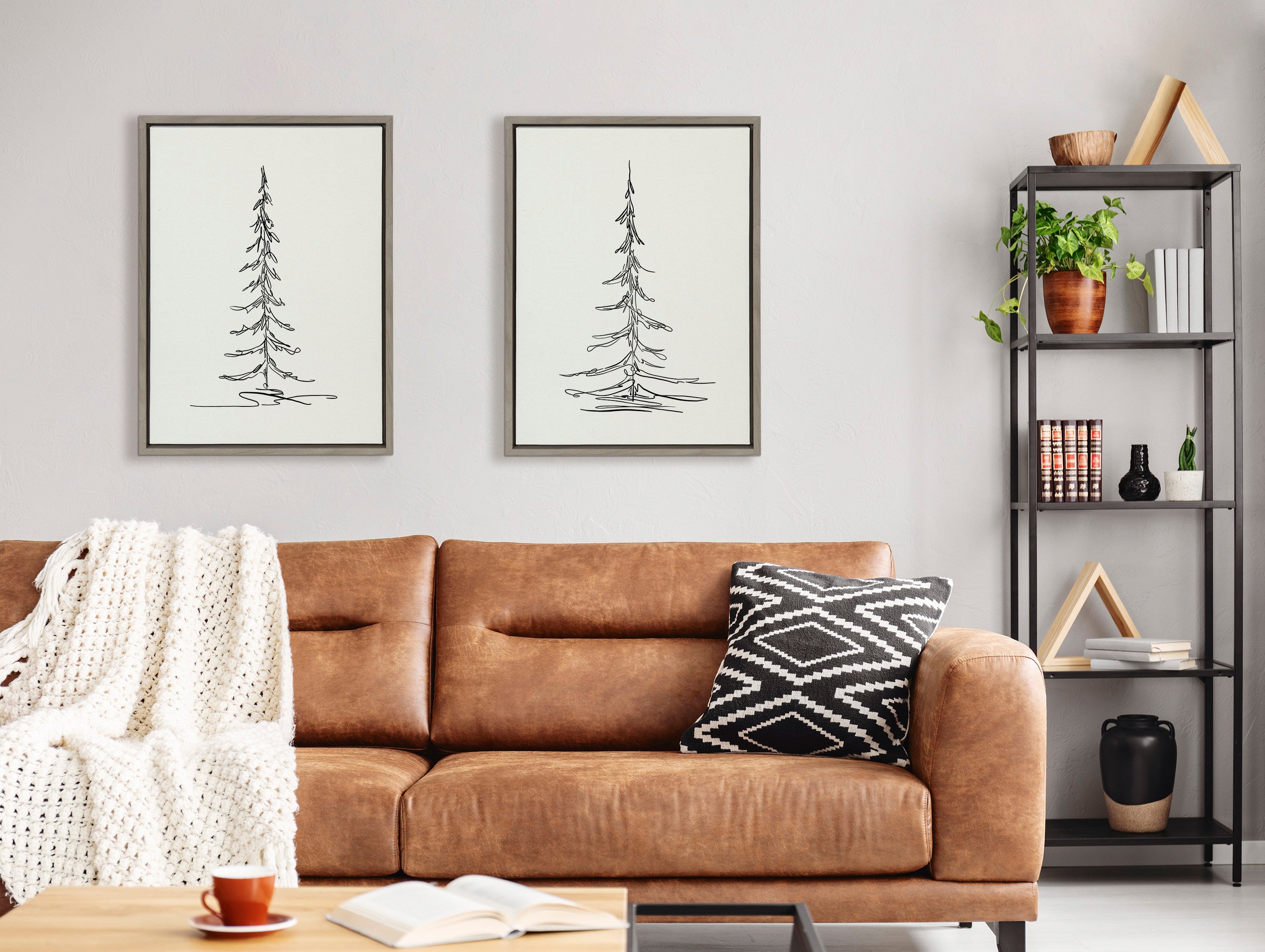 Sylvie Minimalist Evergreen Trees Sketch Framed Canvas Set by The Creative Bunch Studio