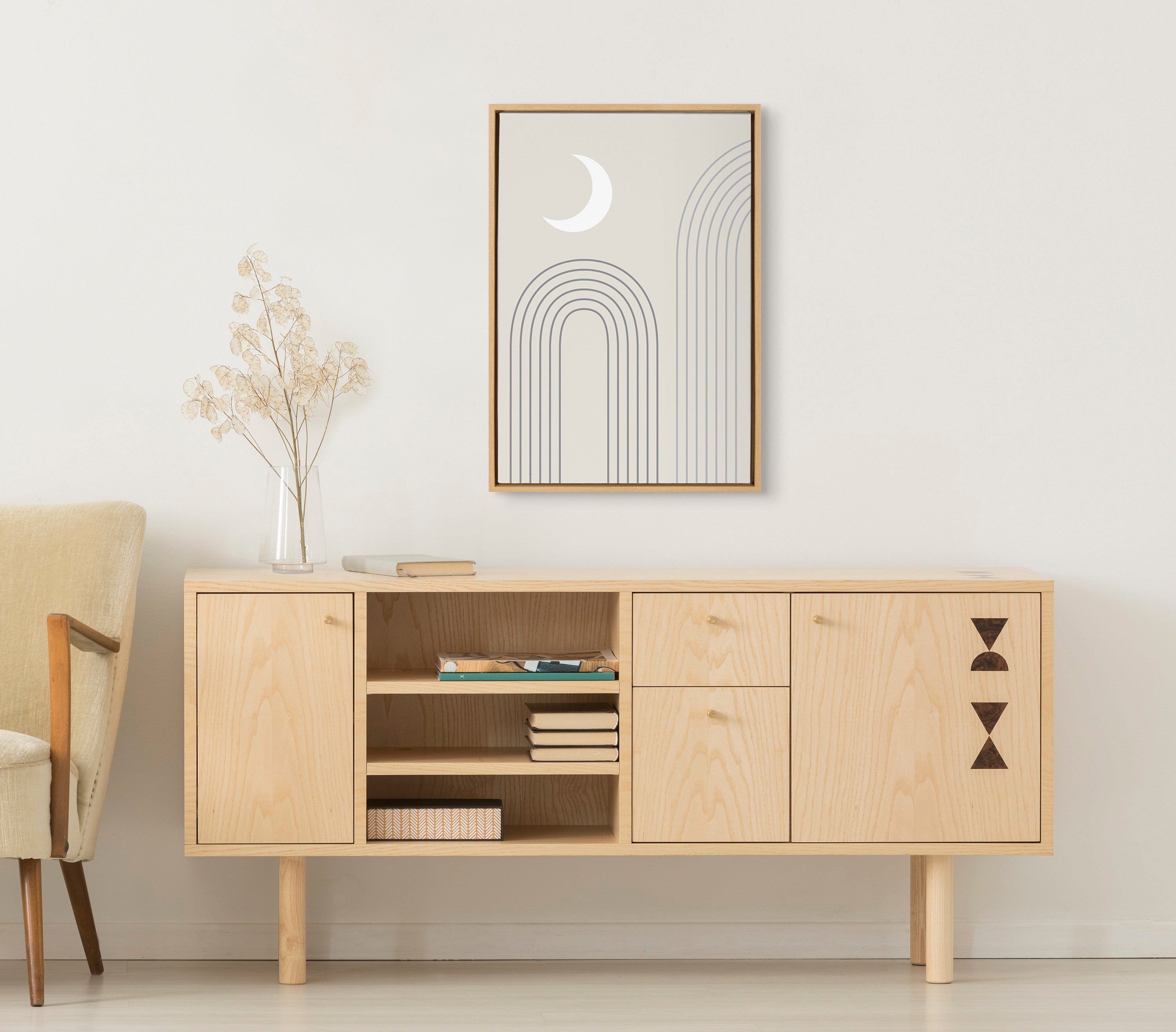 Sylvie Crescent Moon over the Mountains Framed Canvas by The Creative Bunch Studio