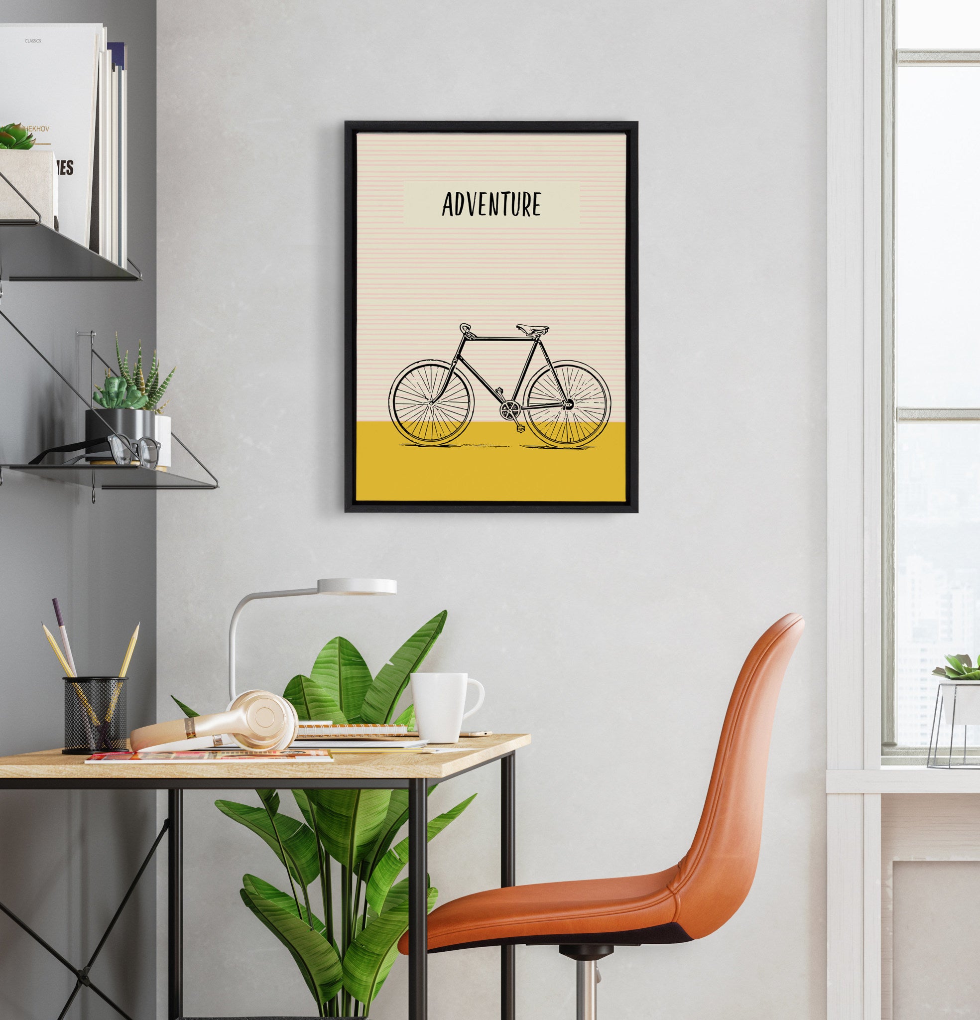 Sylvie Bike Yellow Adventure Framed Canvas by Apricot and Birch