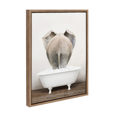 Sylvie Elephant Back in Rustic Bath Framed Canvas by Amy Peterson Art Studio