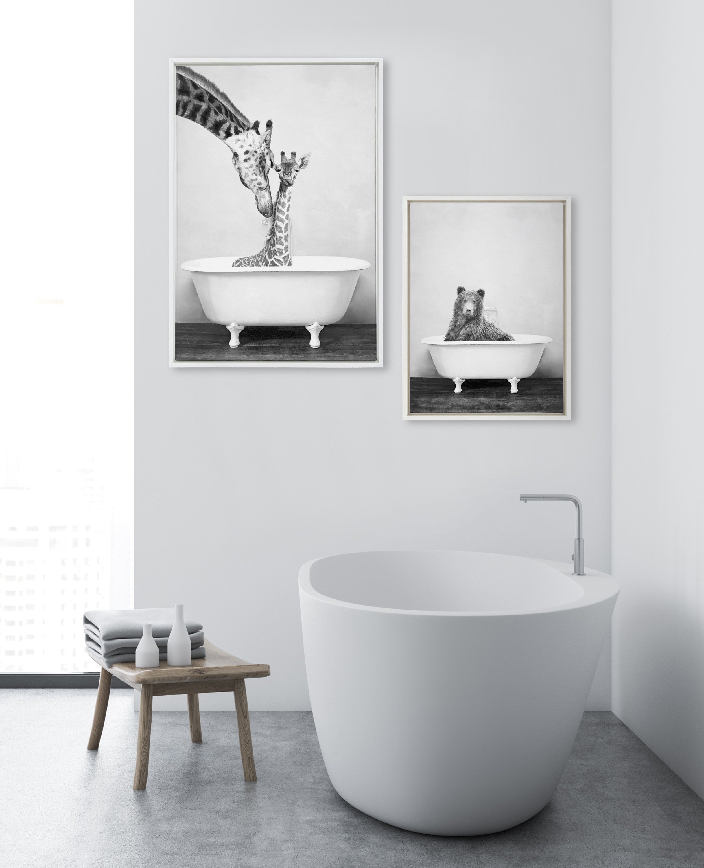 Sylvie Bear in the Tub Framed Canvas by Amy Peterson Art Studio