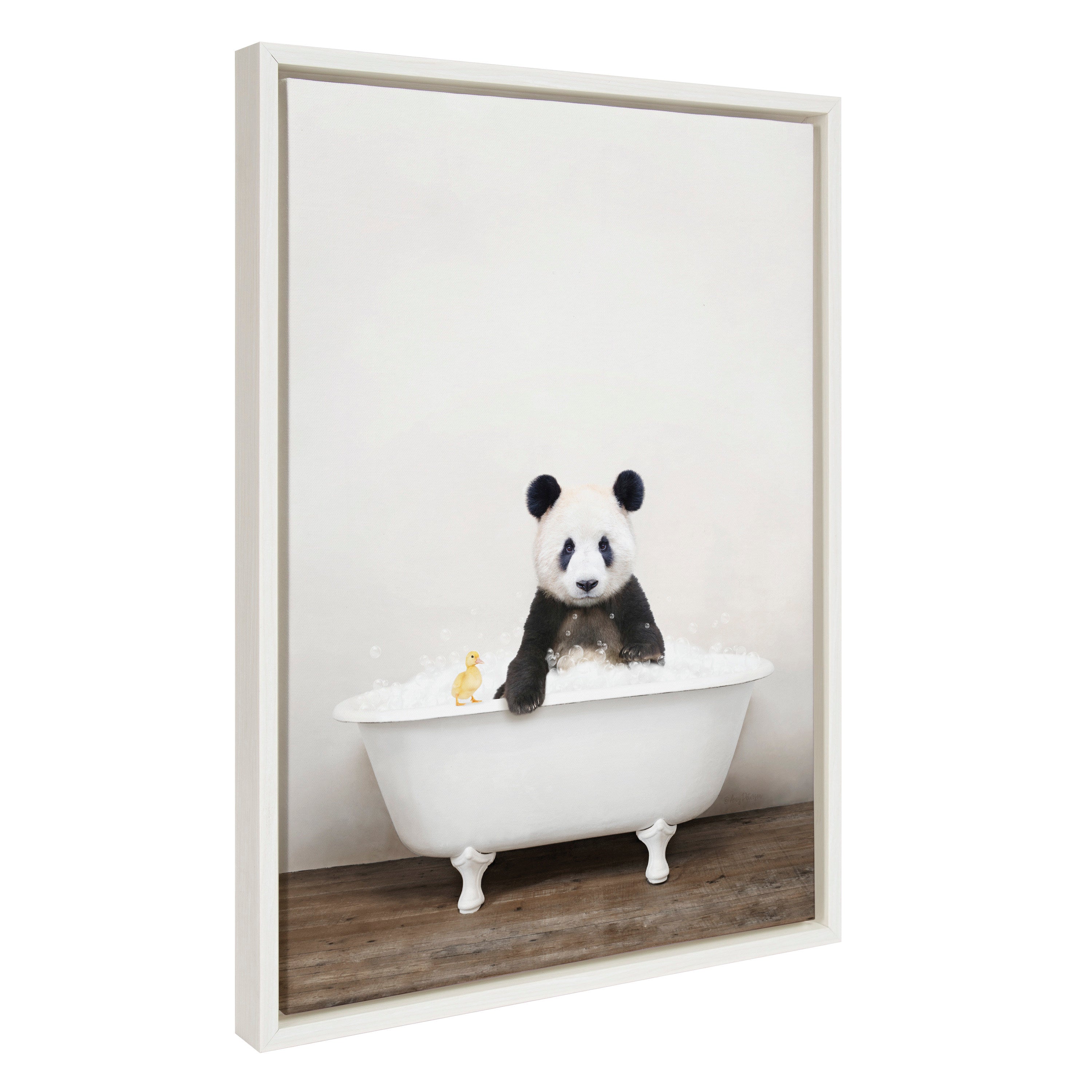 Sylvie Panda Waving in Rustic Bath Framed Canvas by Amy Peterson Art Studio