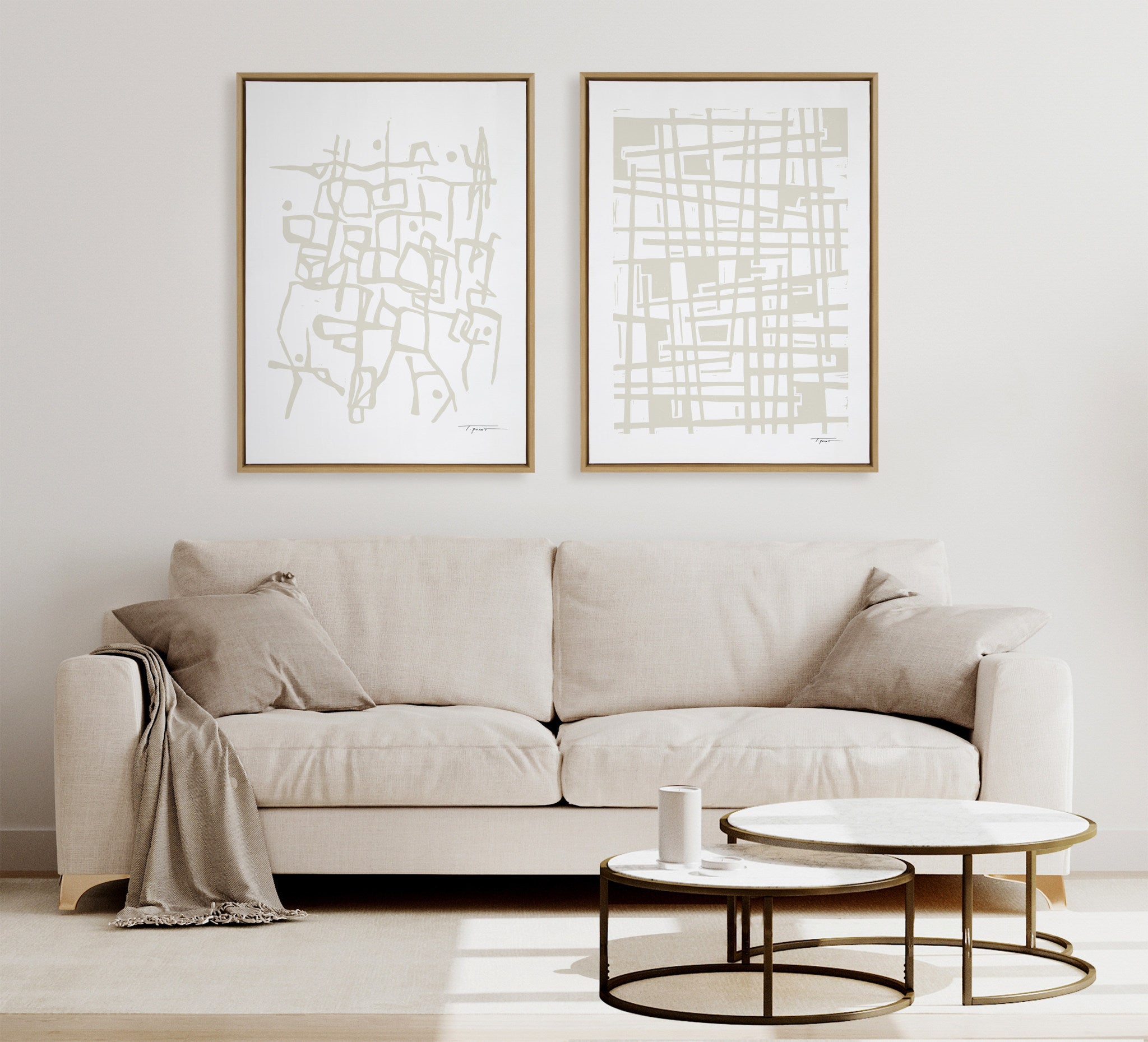 Sylvie Organic Lines Neutral Framed Canvas by Statement Goods