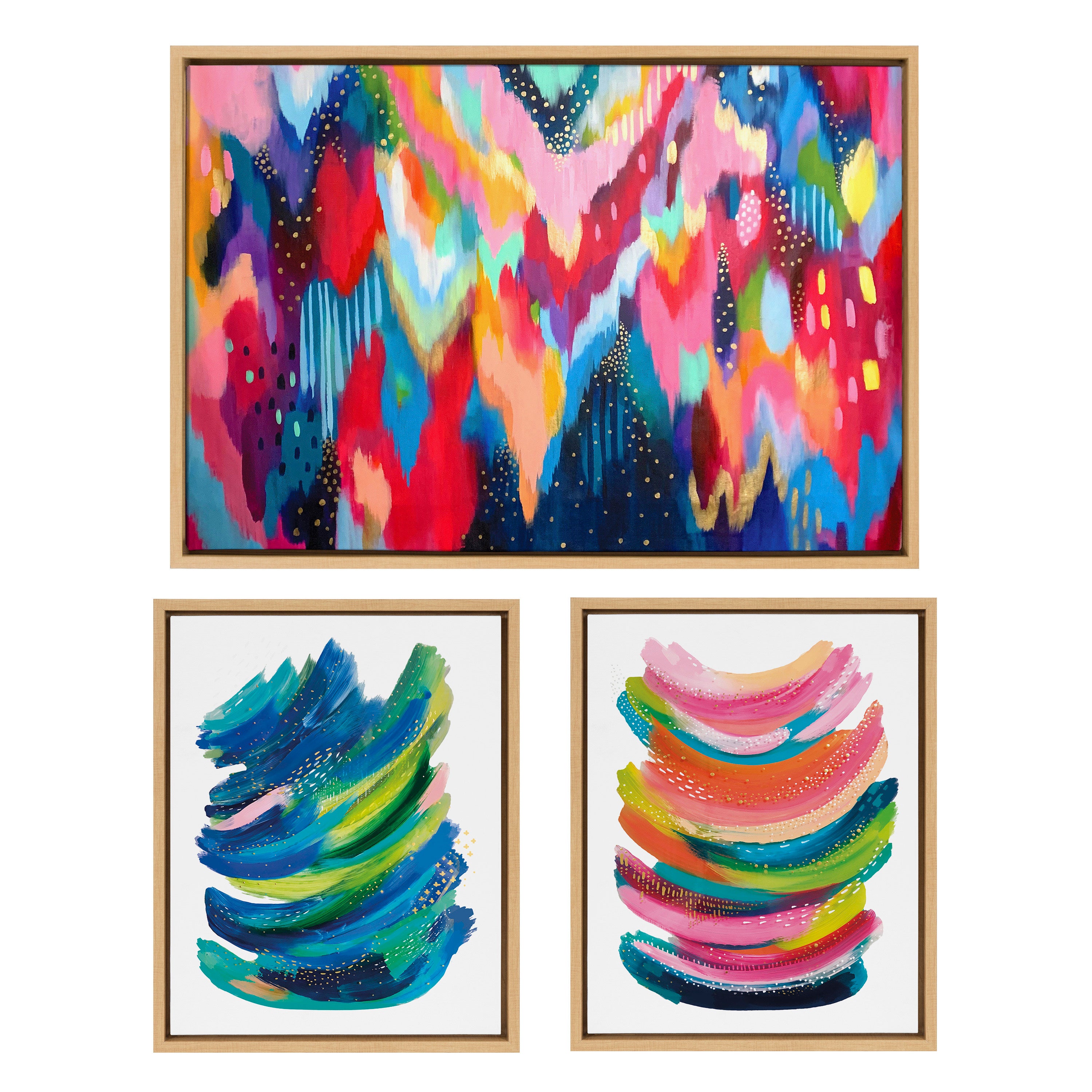 Sylvie Brushstroke and Bright Abstract Framed Canvas Set by Jessi Raulet of Ettavee