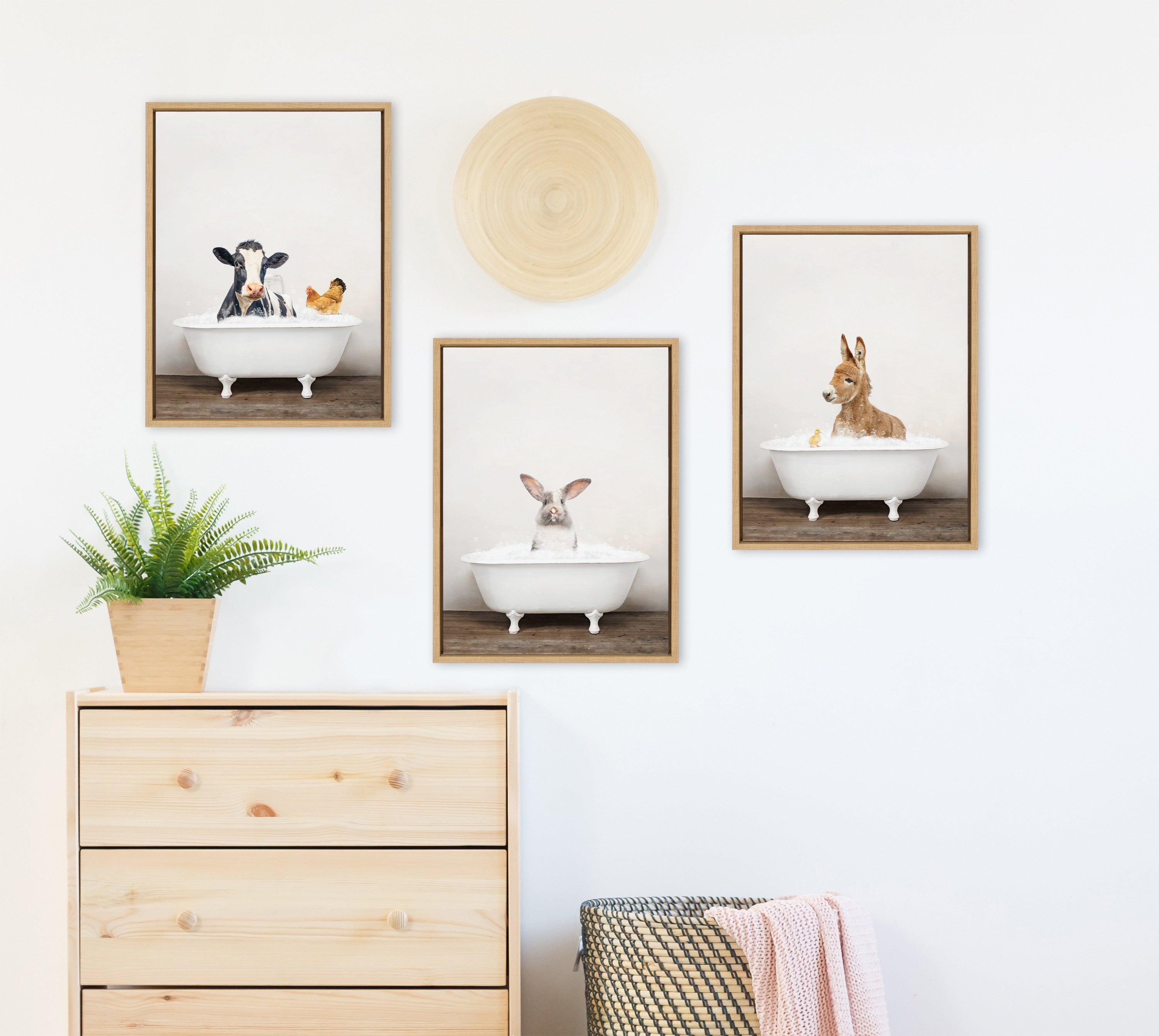 Sylvie Bunny in Rustic Bath Framed Canvas by Amy Peterson Art Studio