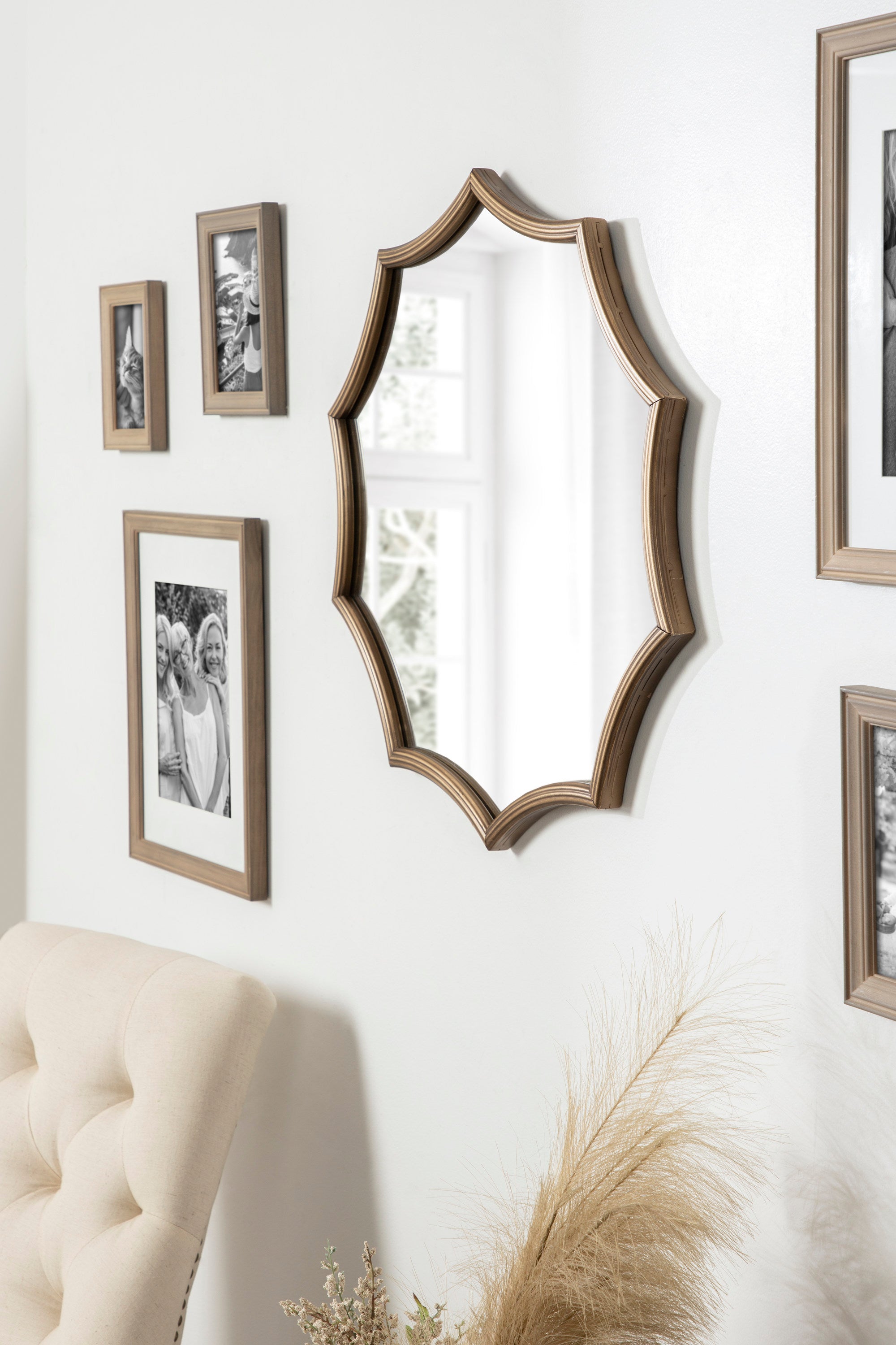 Lalina Scalloped Round Framed Accent Mirror