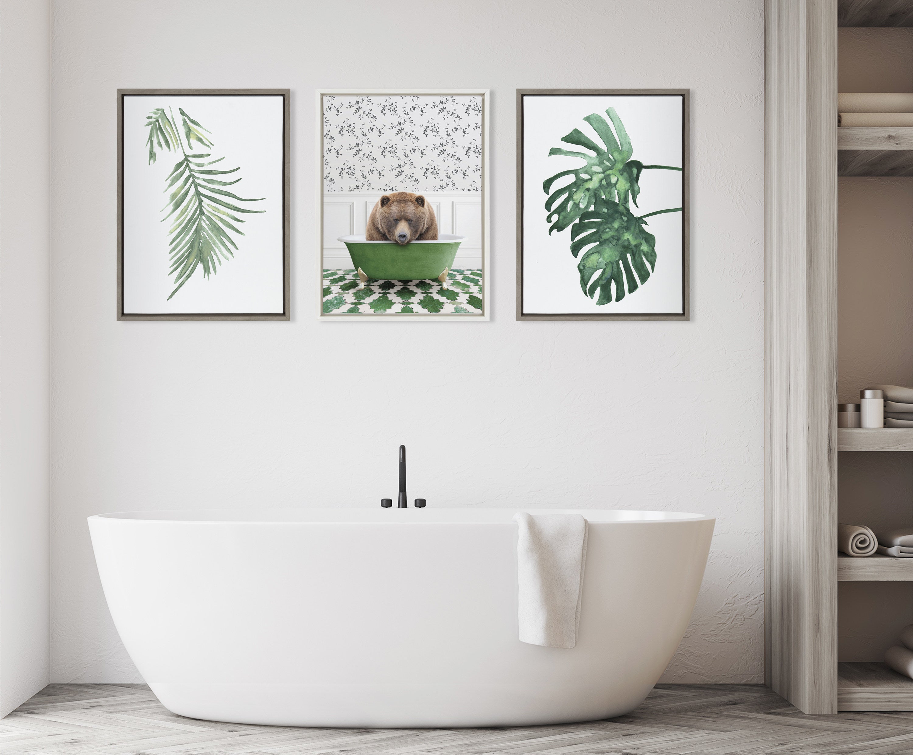 Sylvie Big Bear In Eclectic Green Bath Framed Canvas by Amy Peterson Art Studio